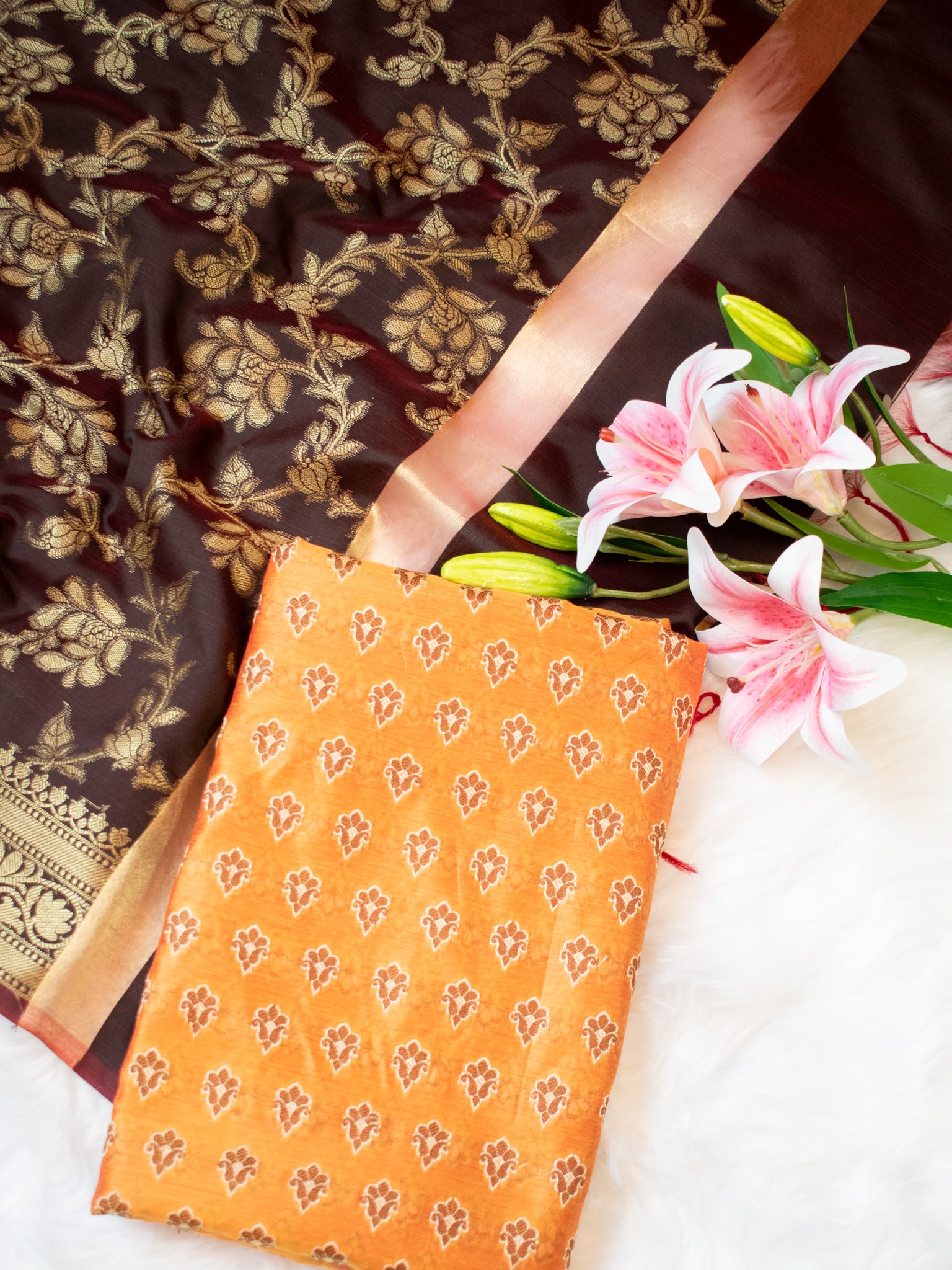 Banarasi Cotton Silk Salwar Kameez With Contrast Dupatta- Yellow