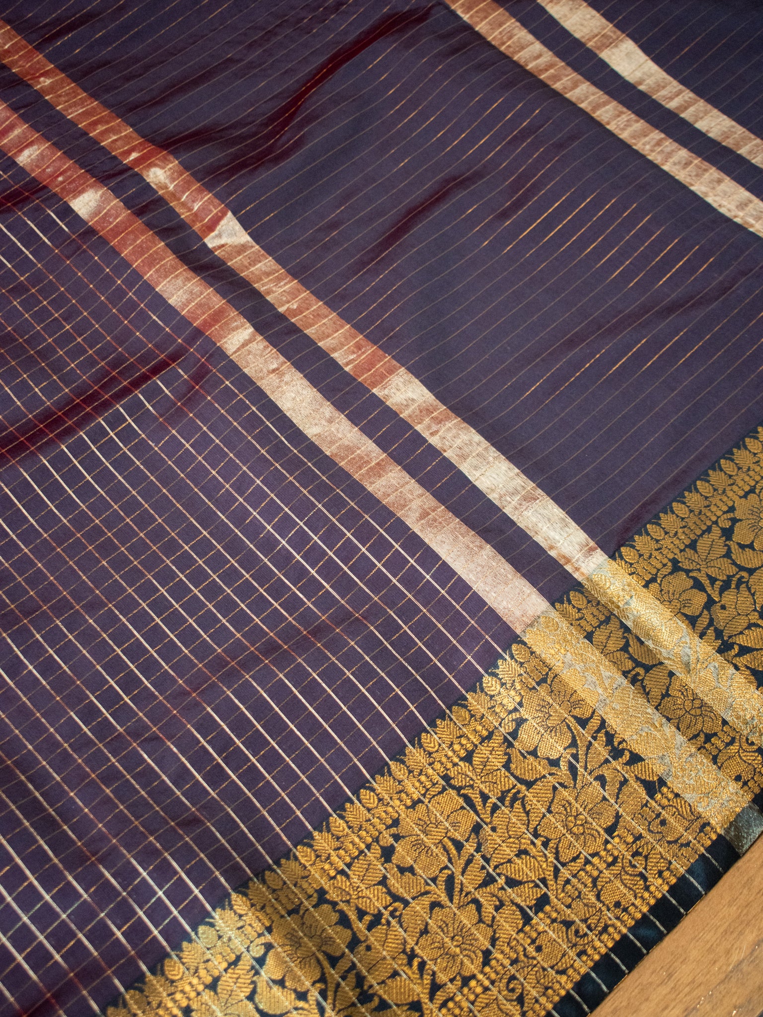 Banarasi Cotton Silk Saree with Zari Weaving - Brown