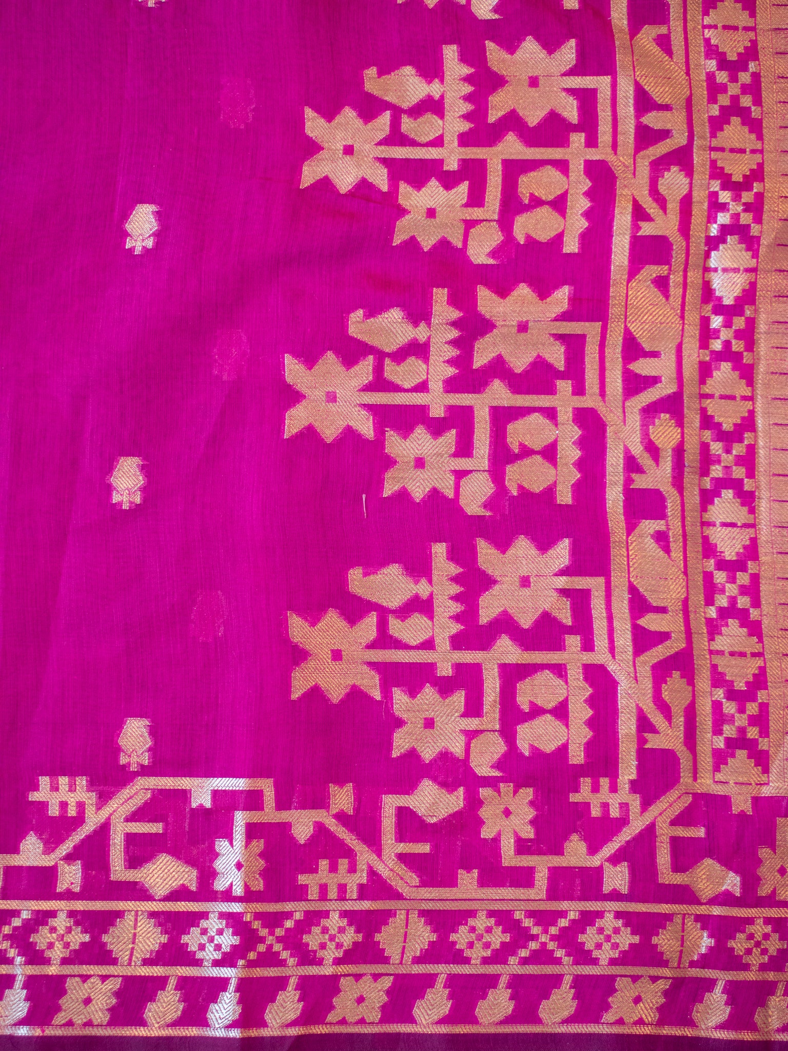 Banarasi Cotton Mix Saree with Zari Weaving & Border- Magenta