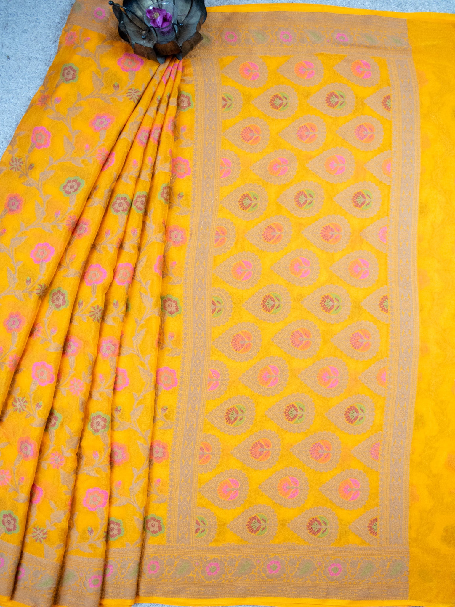 Banaras Pure Georgette Saree With Resham Weaving-Yellow