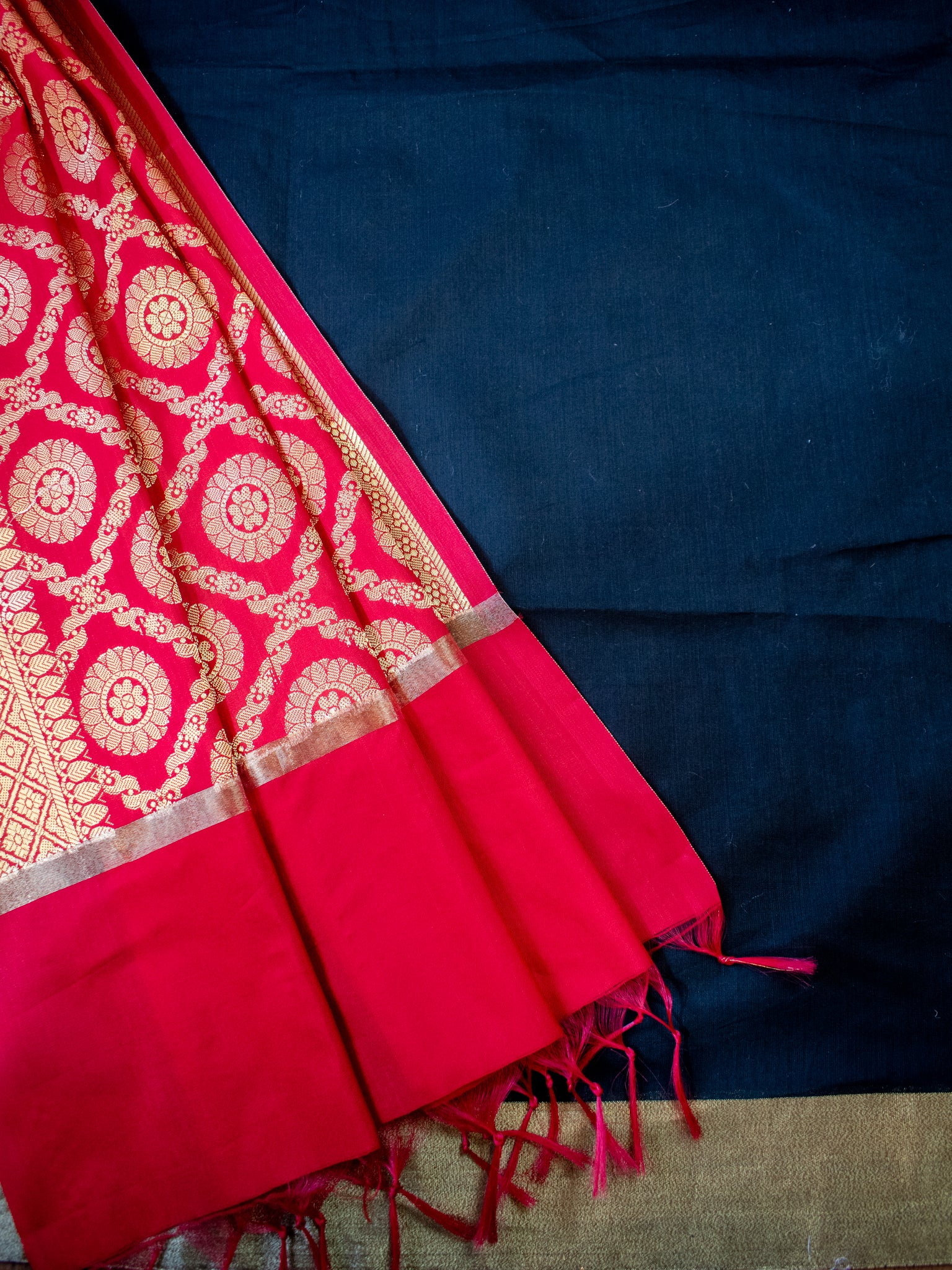 Banarasi Cotton Silk Salwar Kameez With Zari Weaving & Dupatta- Black & Red