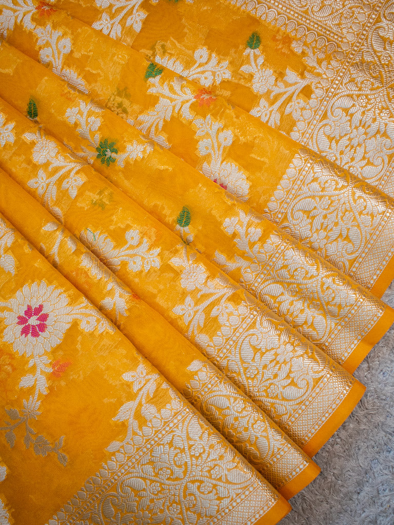 Banarasi Shaded Semi Silk Saree With Jaal Zari & Meena Weaving-Yellow