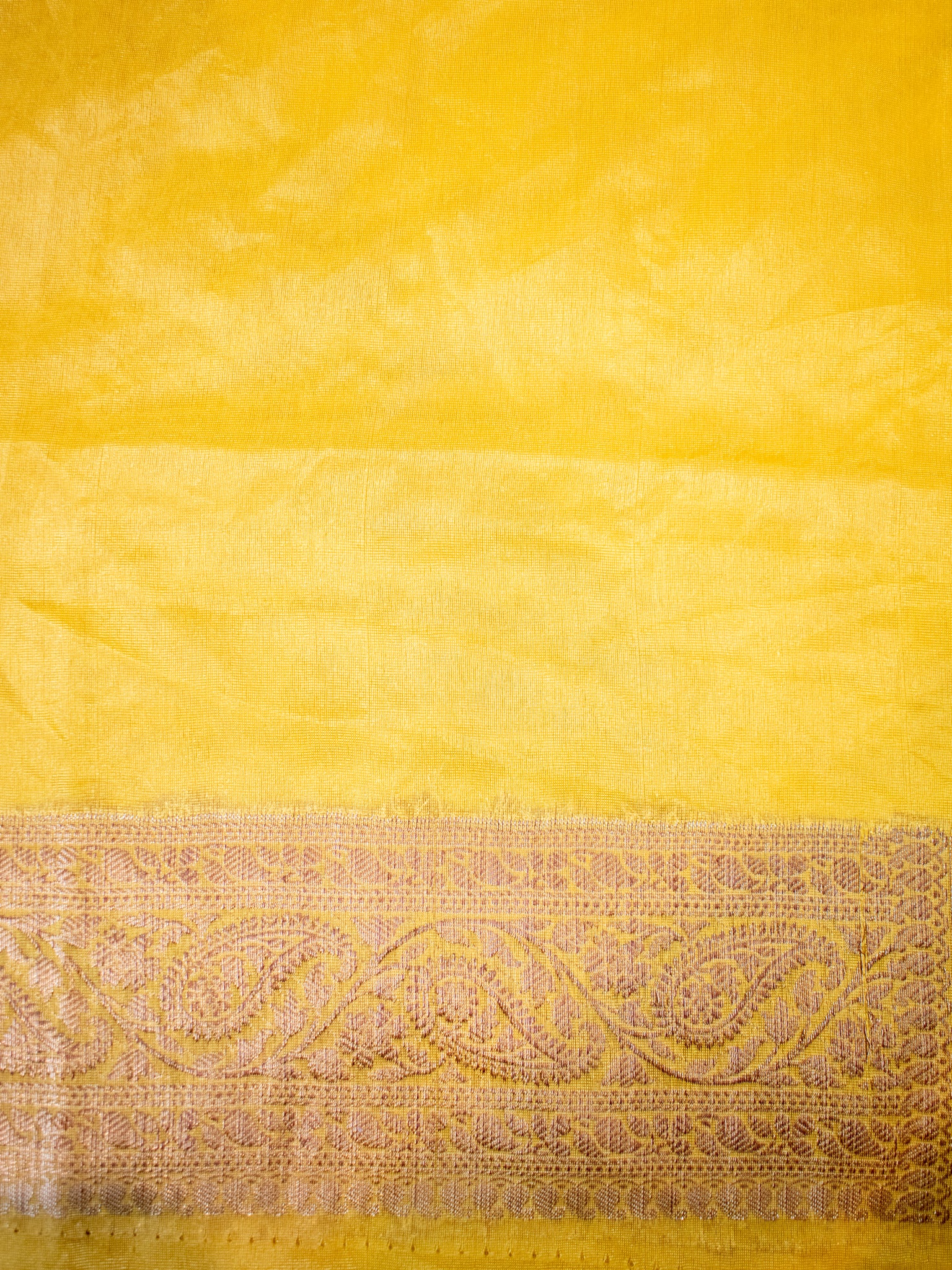 Banarasi Semi Cotton Saree Antique Weaving & Border-Yellow