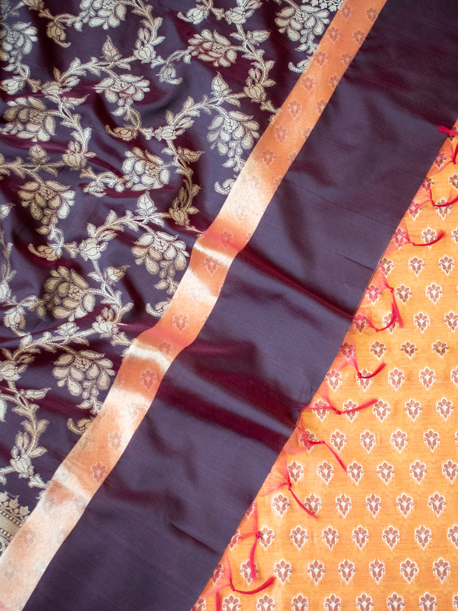 Banarasi Cotton Silk Salwar Kameez With Contrast Dupatta- Yellow