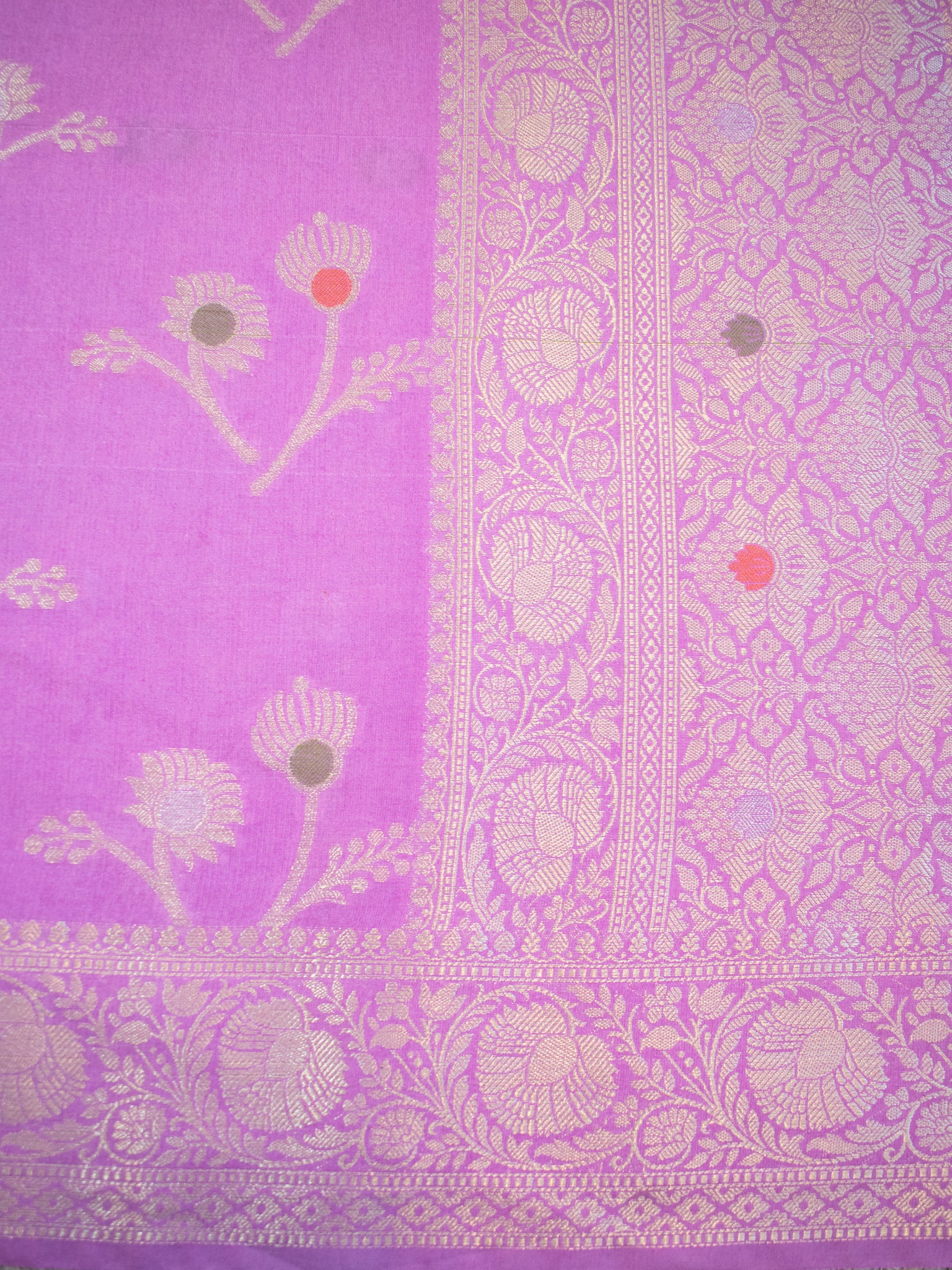 Banarasi Cotton Silk Saree With Zari Weaving & Border- Lavender