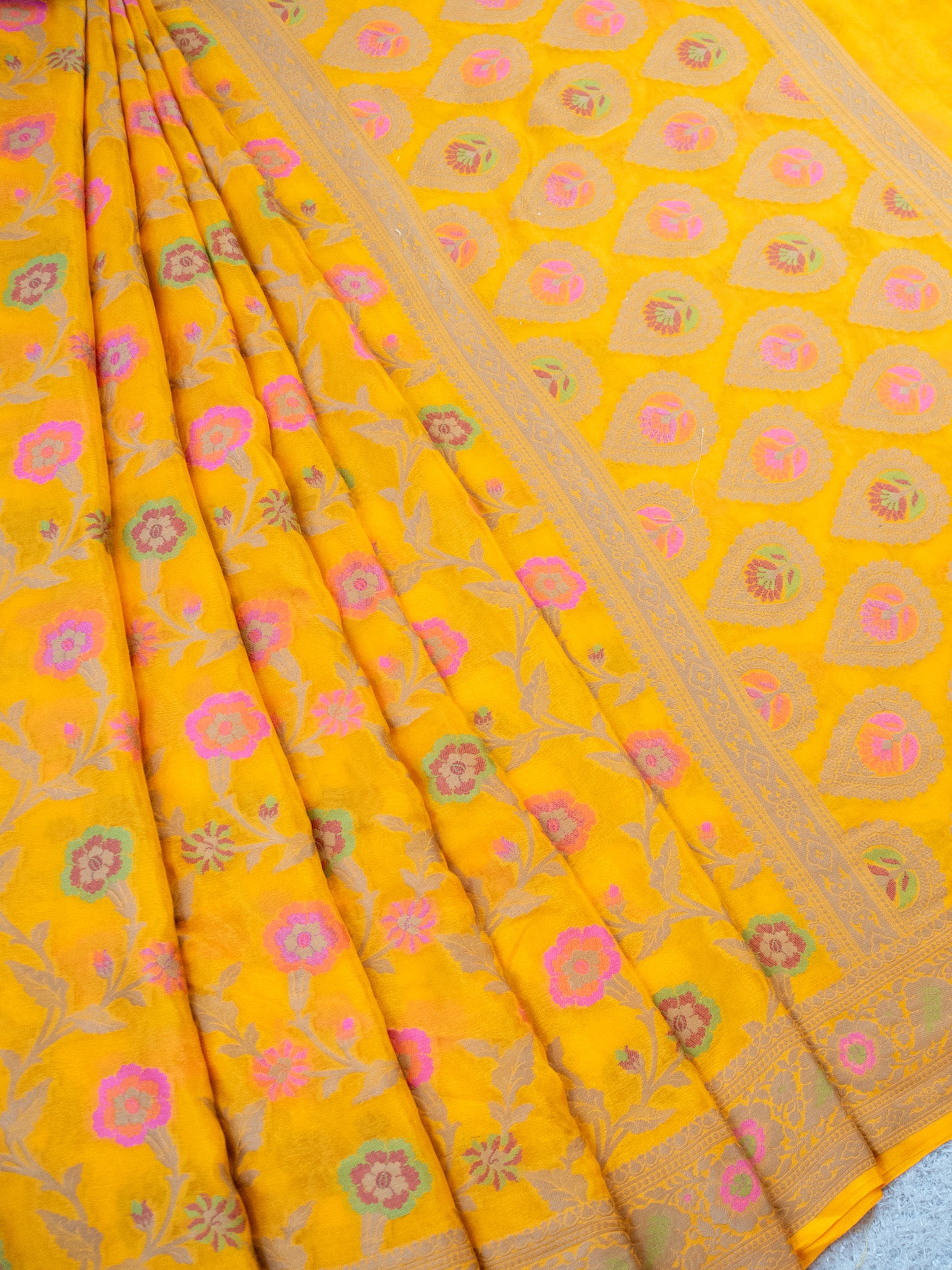 Banaras Pure Georgette Saree With Resham Weaving-Yellow