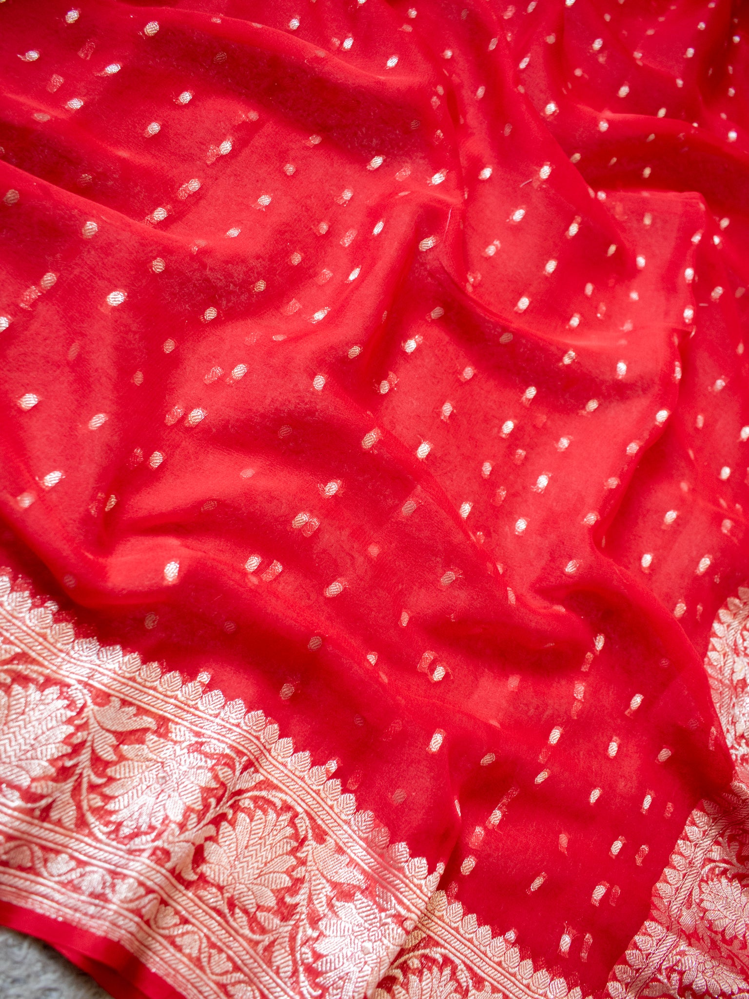 Banarasi Pure Khaddi Georgette Saree With Buti Weaving- Red