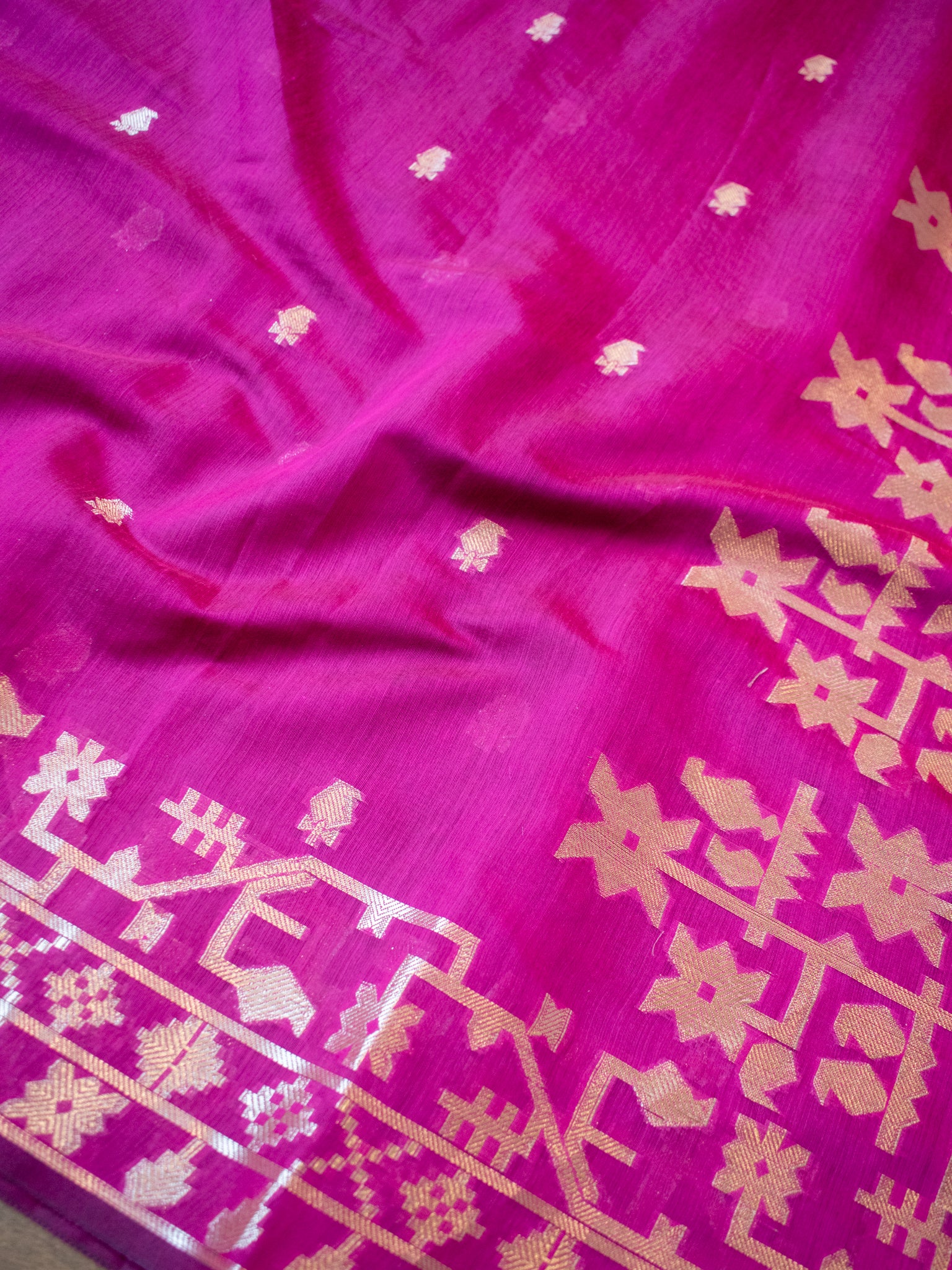 Banarasi Cotton Mix Saree with Zari Weaving & Border- Magenta