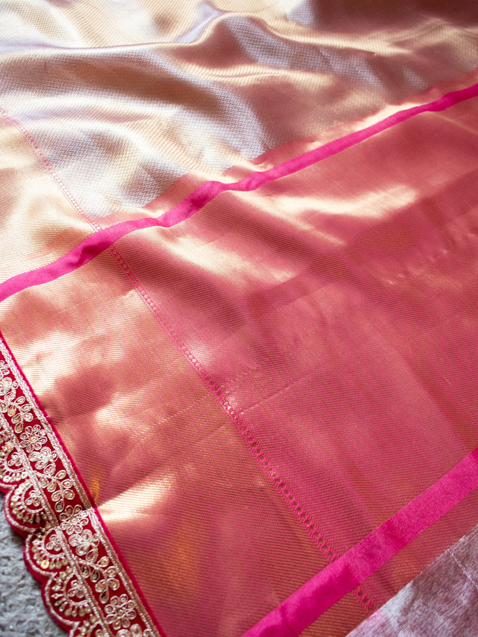Banarasi Semi silk Saree With Lace Border- Red
