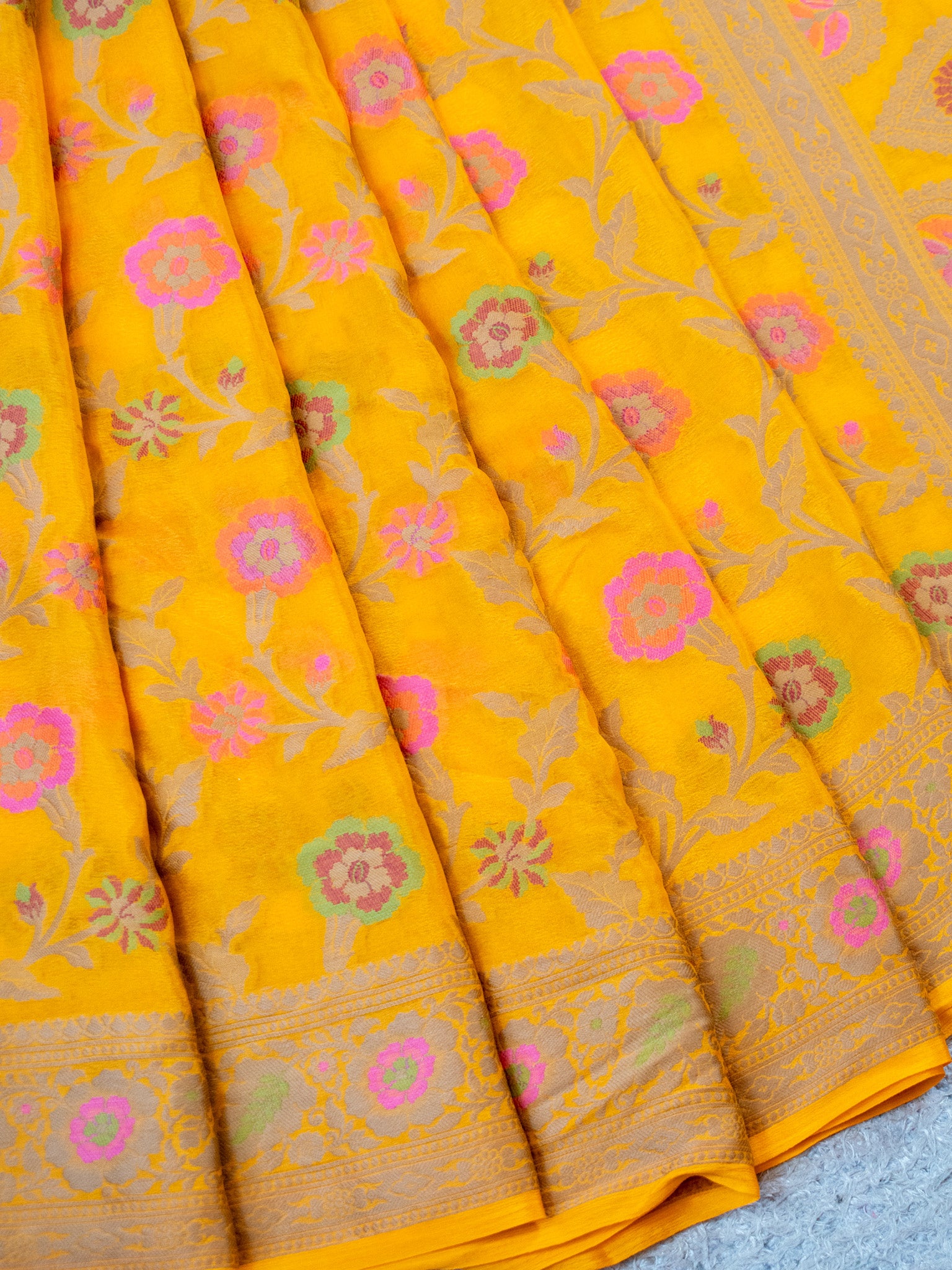 Banaras Pure Georgette Saree With Resham Weaving-Yellow