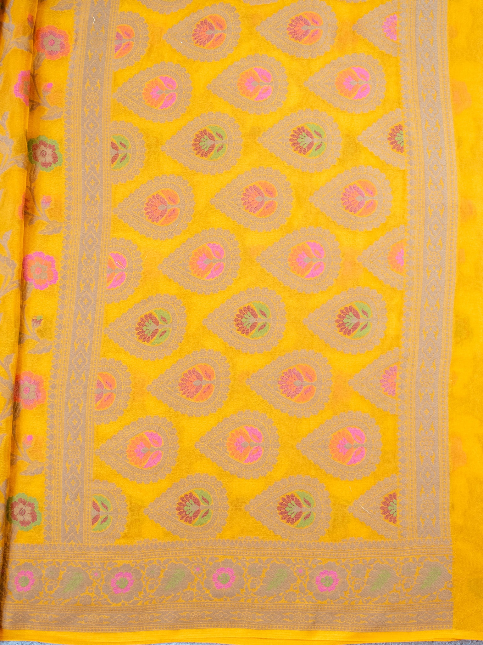 Banaras Pure Georgette Saree With Resham Weaving-Yellow