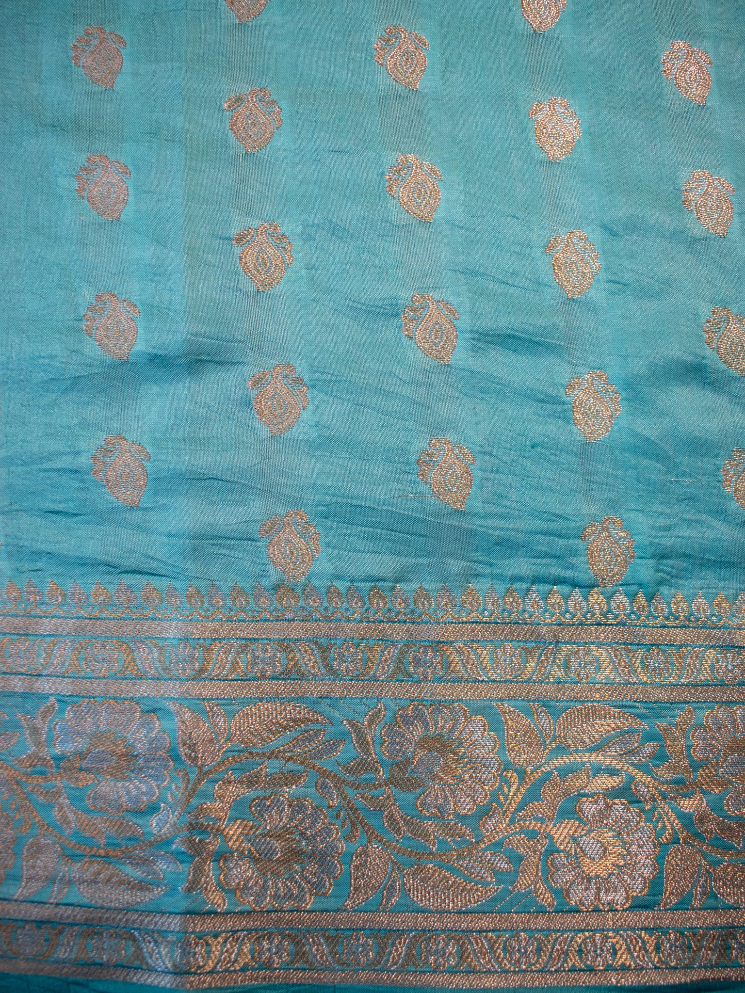 Banarasi Plain Silk Saree With Weaving- Aqua Blue