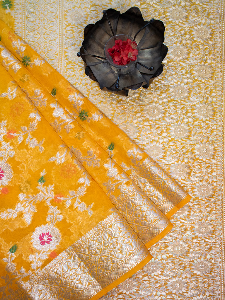 Banarasi Shaded Semi Silk Saree With Jaal Zari & Meena Weaving-Yellow