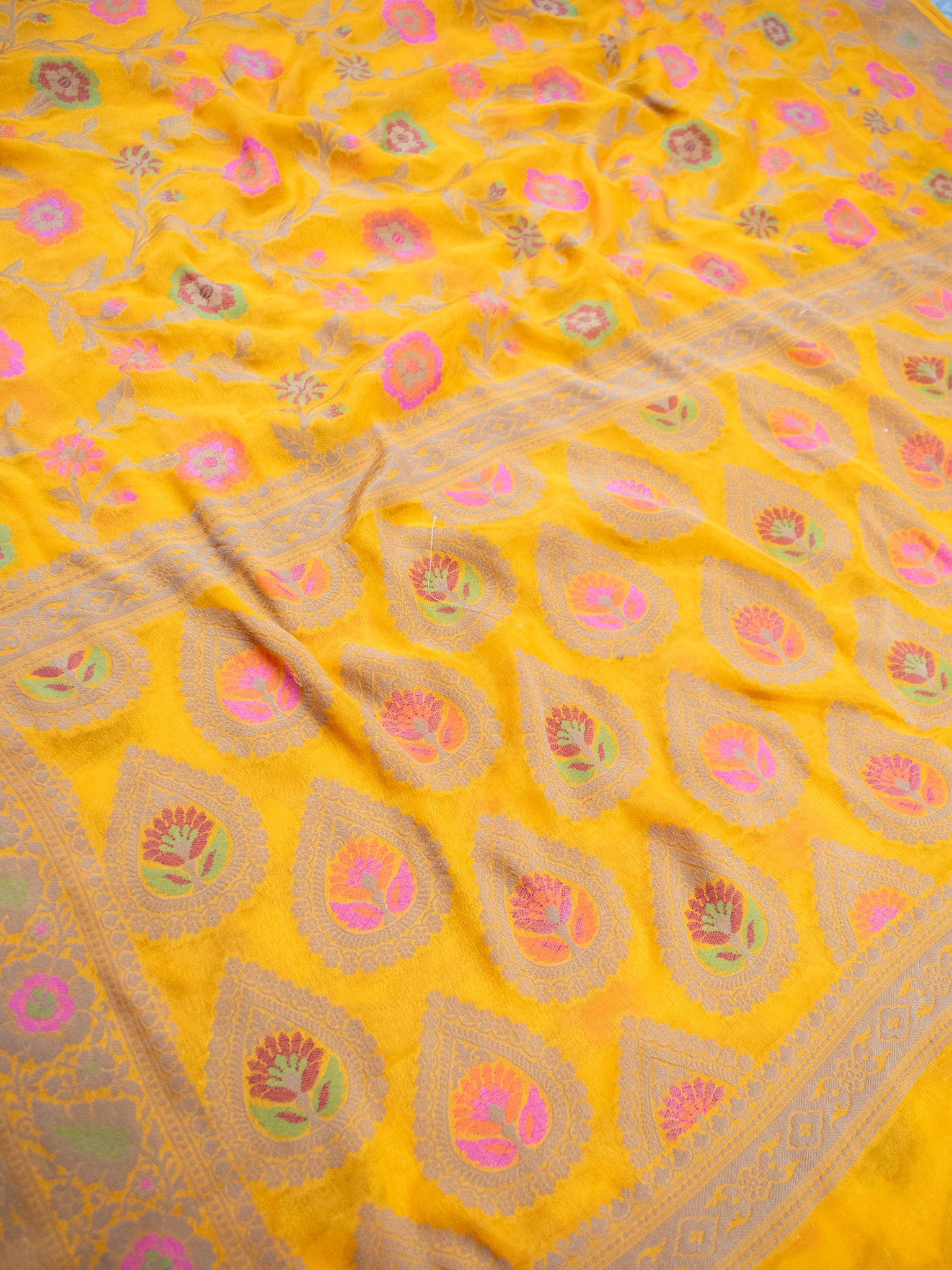 Banaras Pure Georgette Saree With Resham Weaving-Yellow