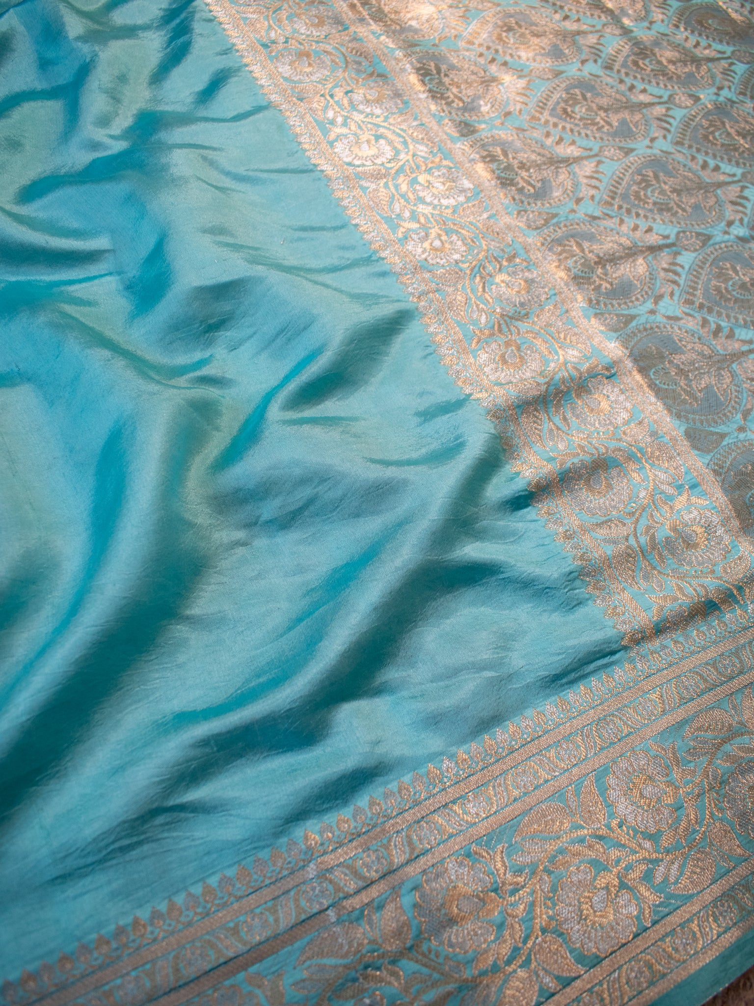 Banarasi Plain Silk Saree With Weaving- Aqua Blue