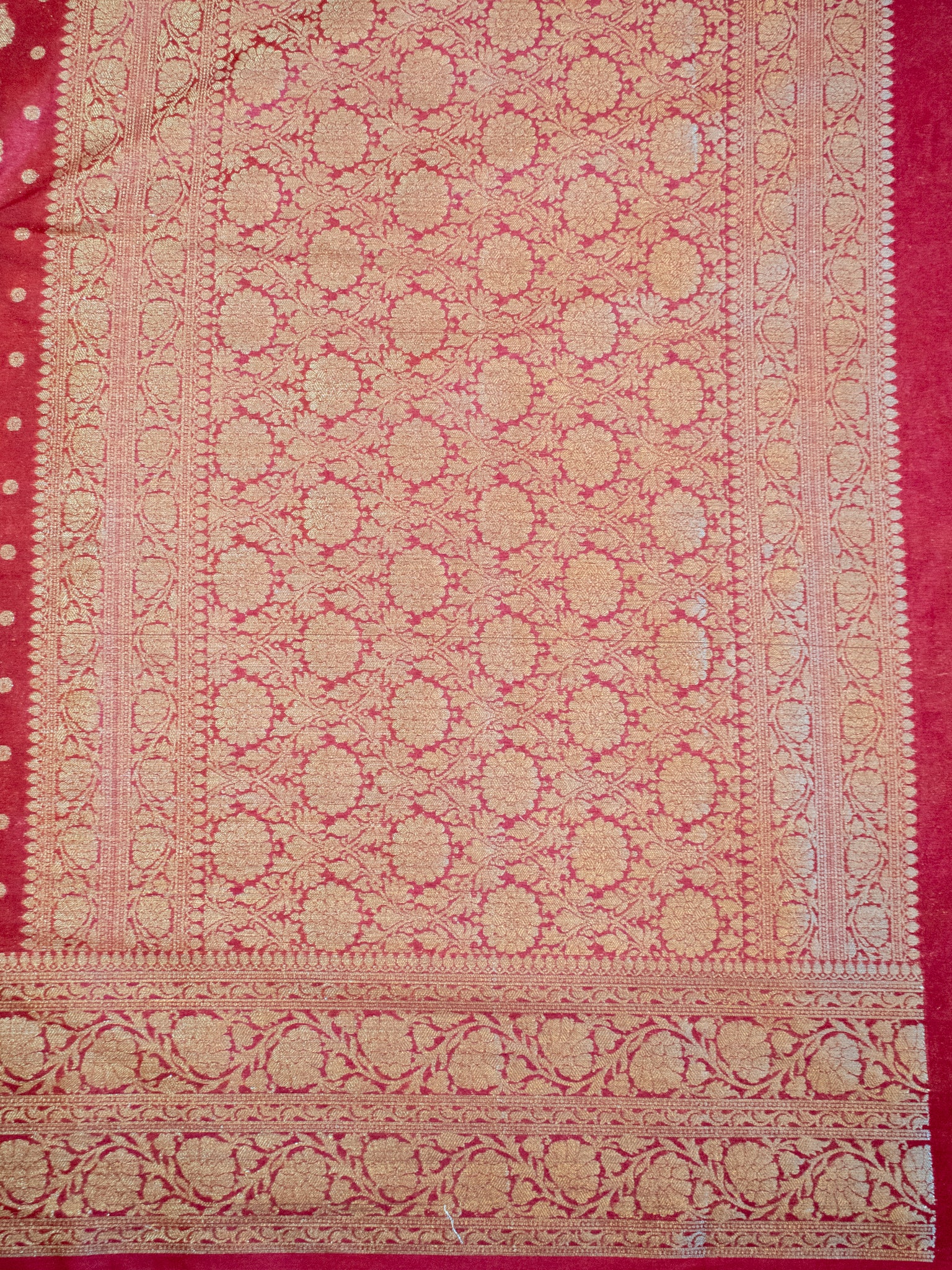 Banarasi Soft Cotton Saree With Antique Zari Weaving & Border- Red