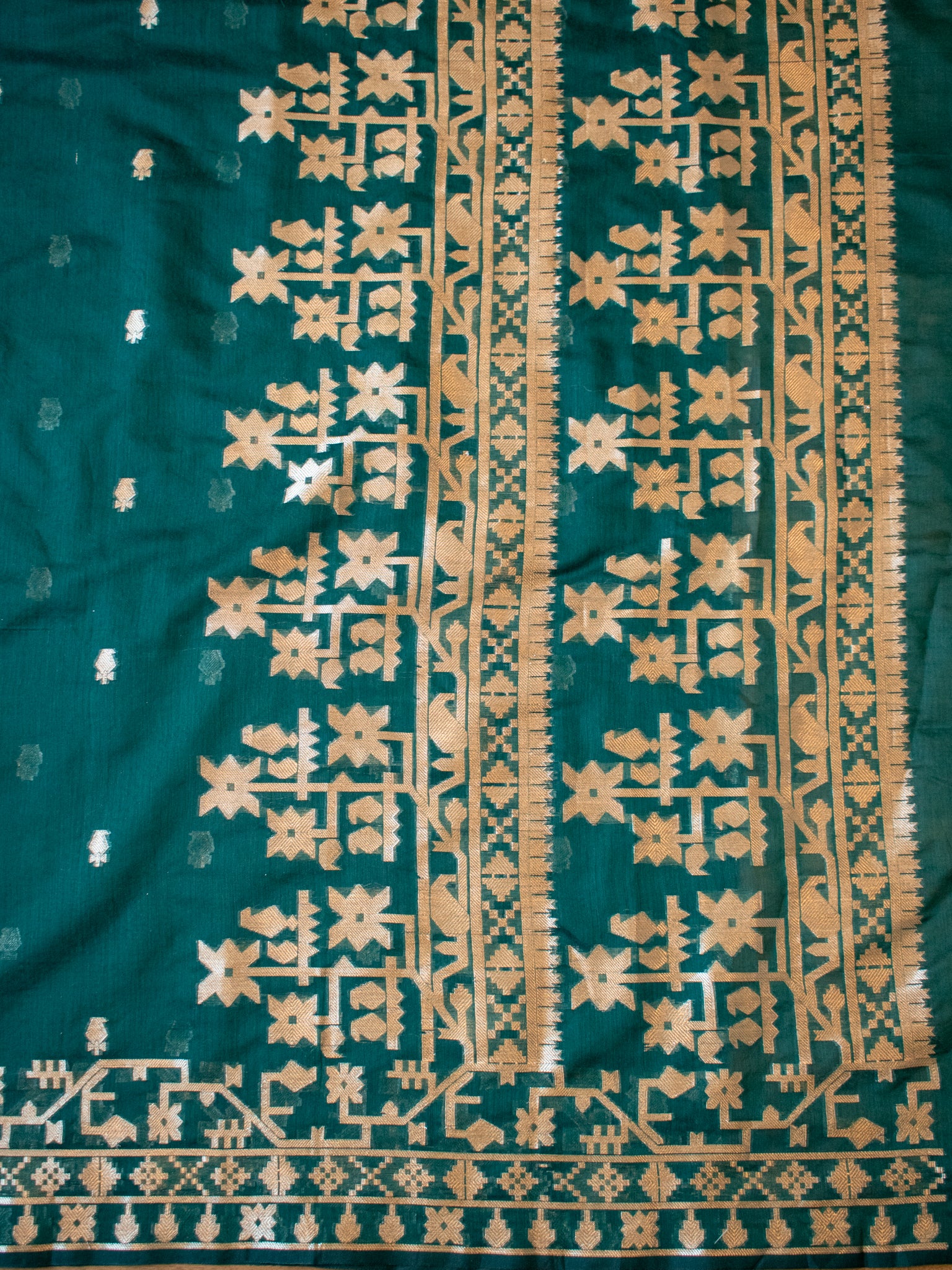 Banarasi Cotton Mix Saree with Zari Weaving & Border- Green