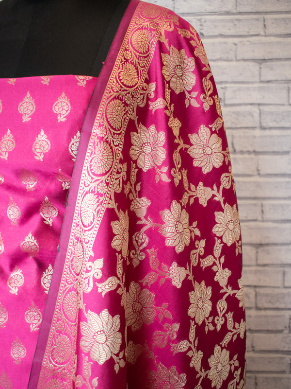 Banarasi Cotton Silk Salwar Kameez With Jaal Dupatta-Pink