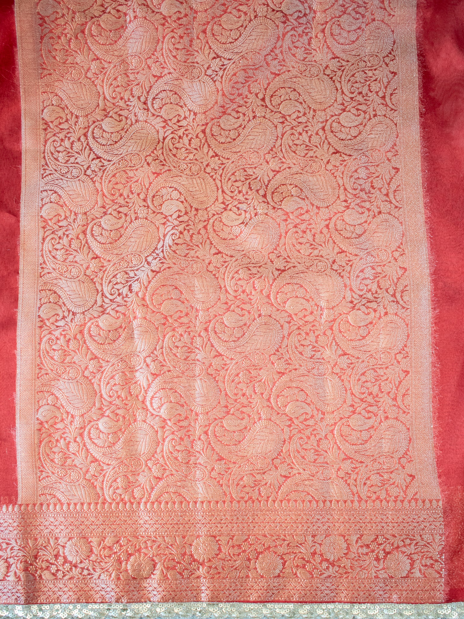 Banarasi Tissue Saree With Lace Border - Red
