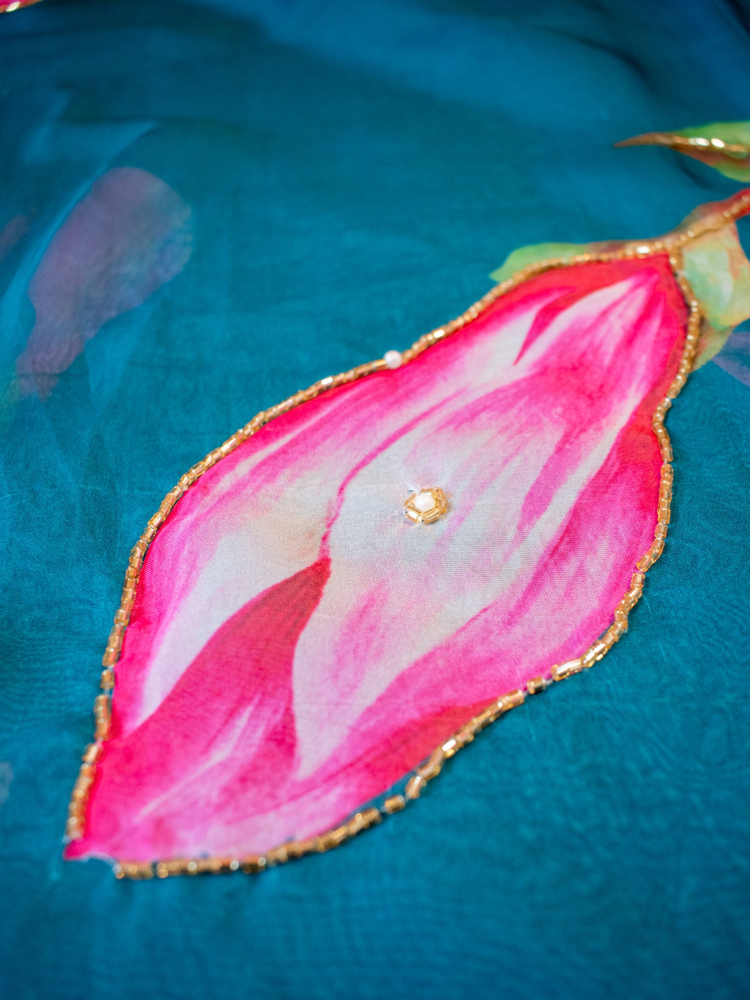 Semi Satin Floral Saree - Blue