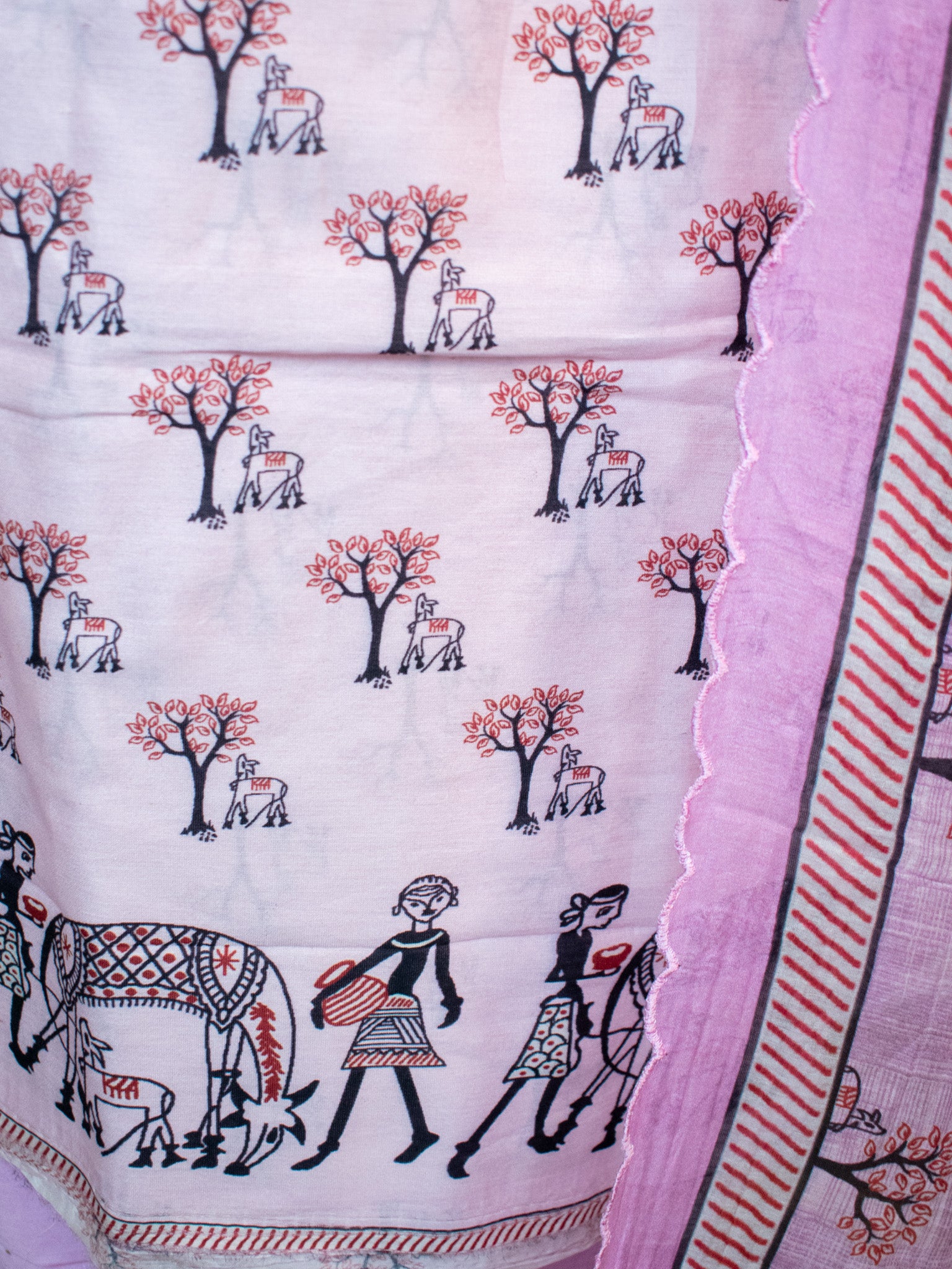 Banarasi Soft Cotton Salwar Kameez Fabric With Dupatta- Pink