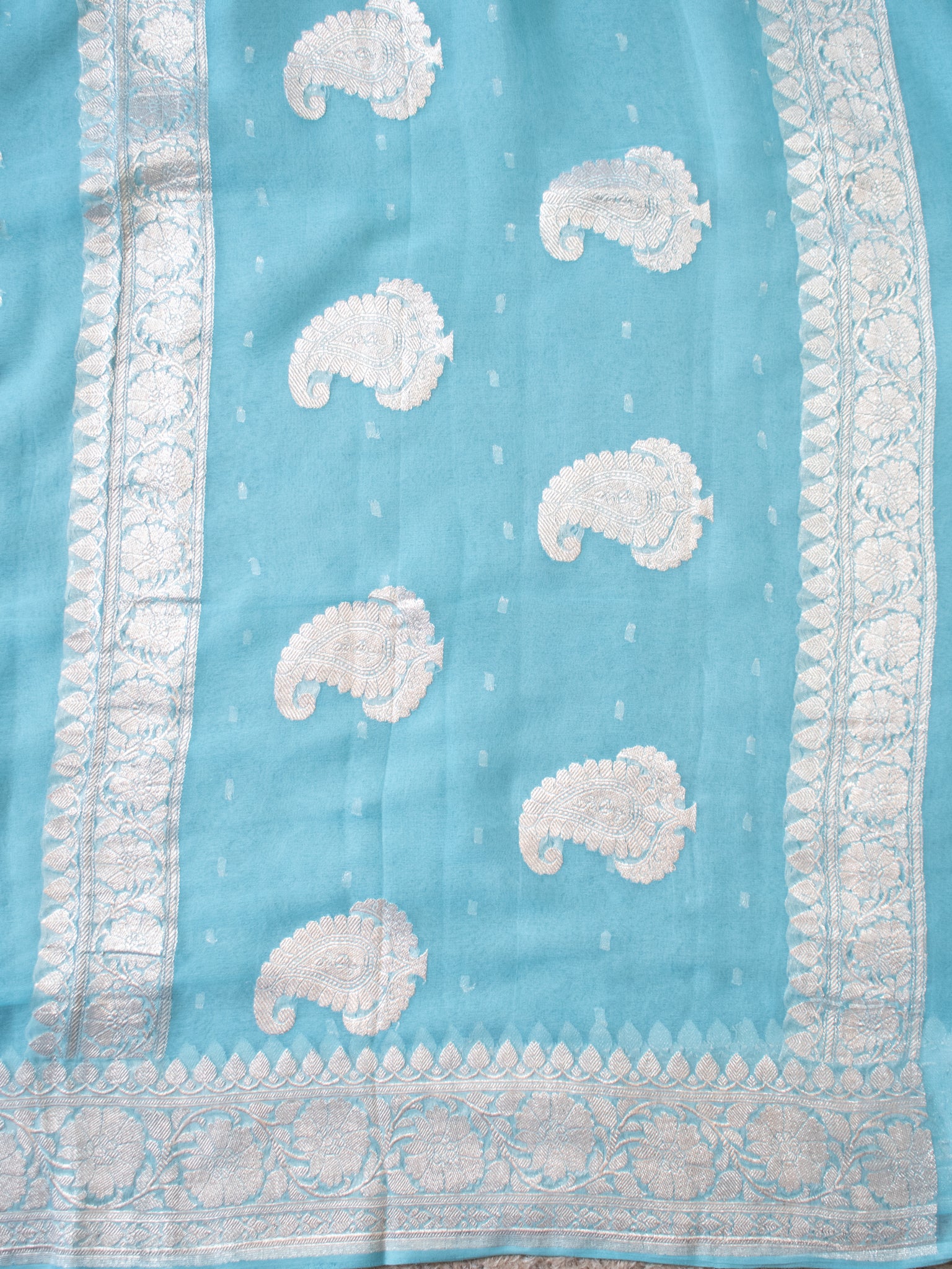 Banarasi Pure Khaddi Georgette Saree With Buti Weaving- Blue