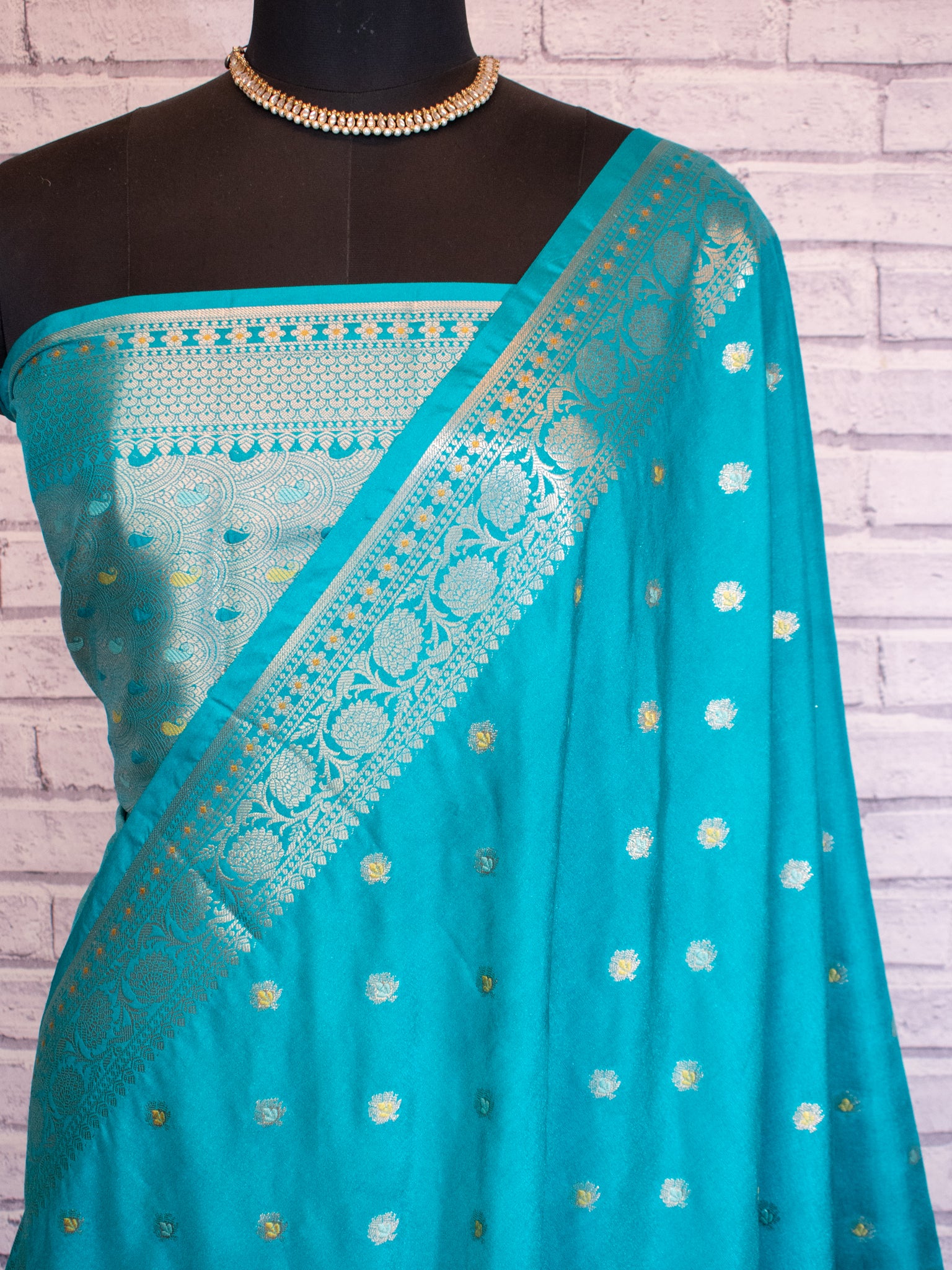 Banarasi Semi Silk Saree With Zari Weaving & Border-Blue