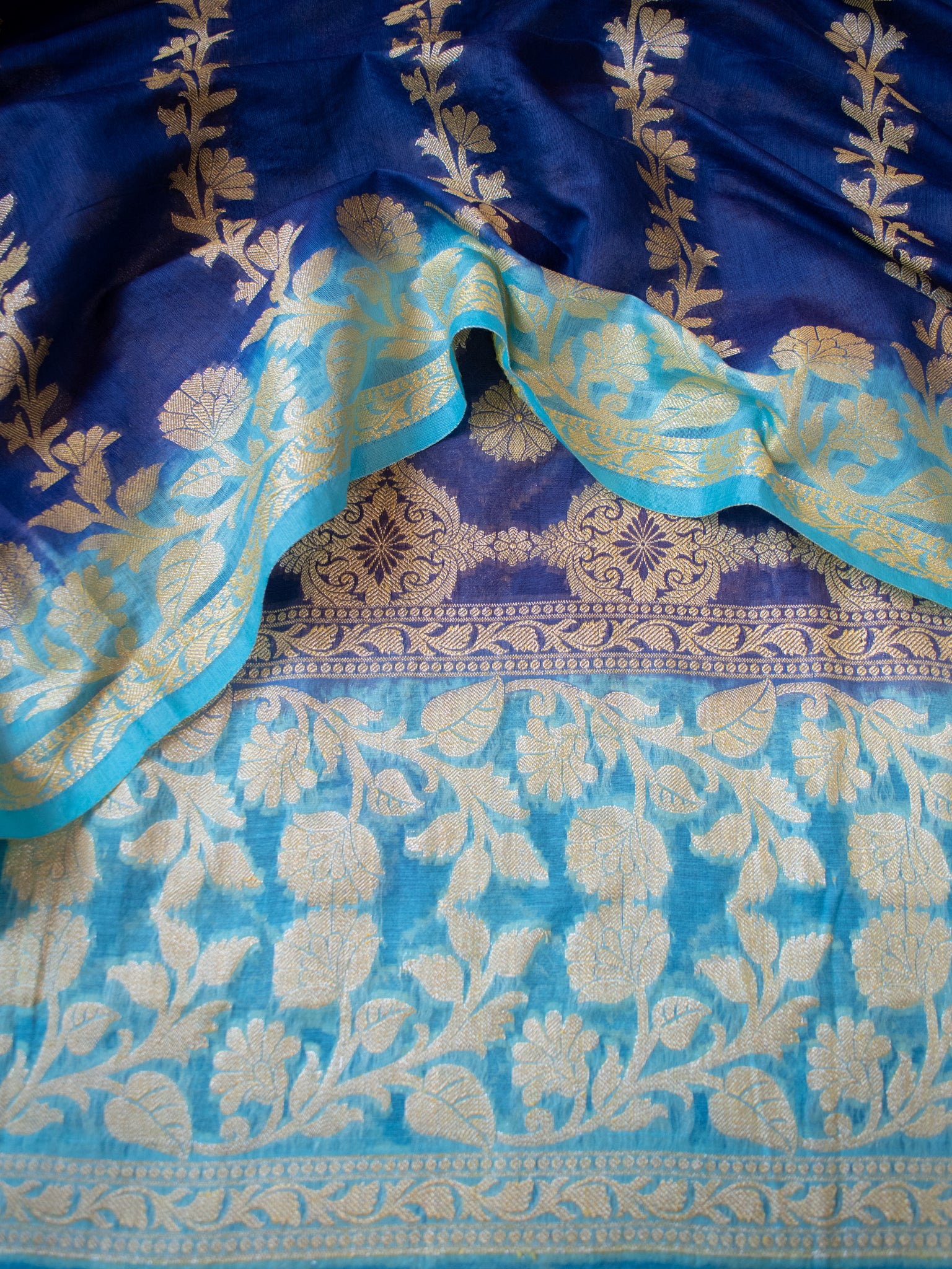 Banarasi Cotton Silk Salwar Kameez With Resham Weaving & Dupatta- Blue