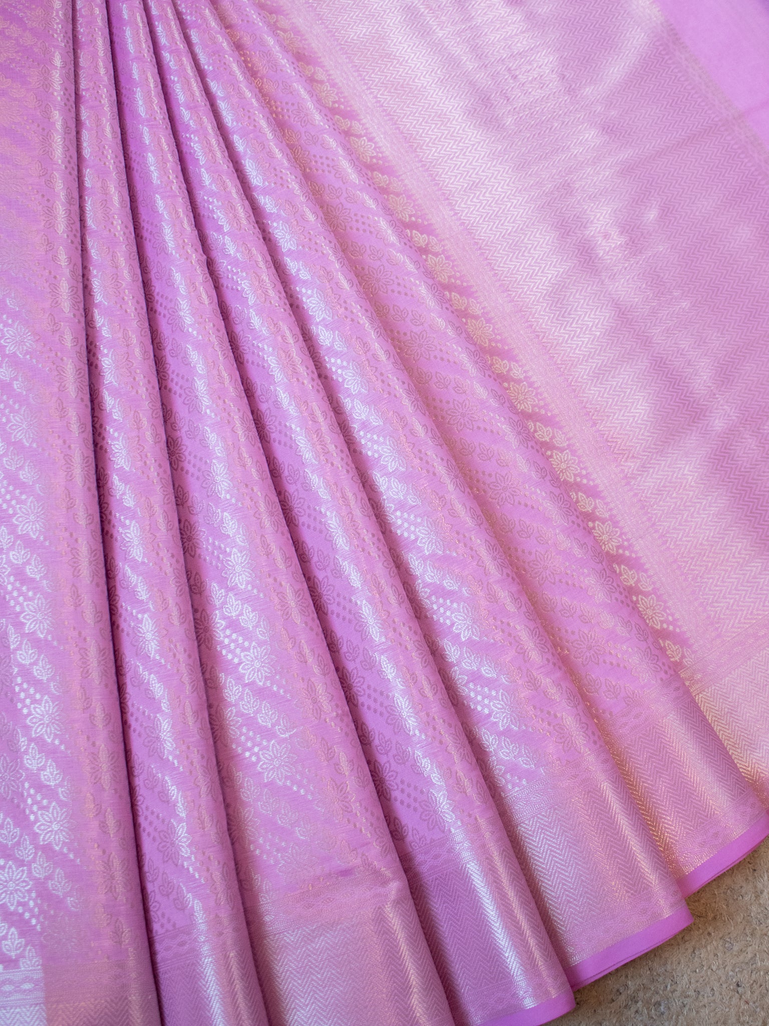 Banarasi Tissue Saree With Silver Weaving & Border- Pink