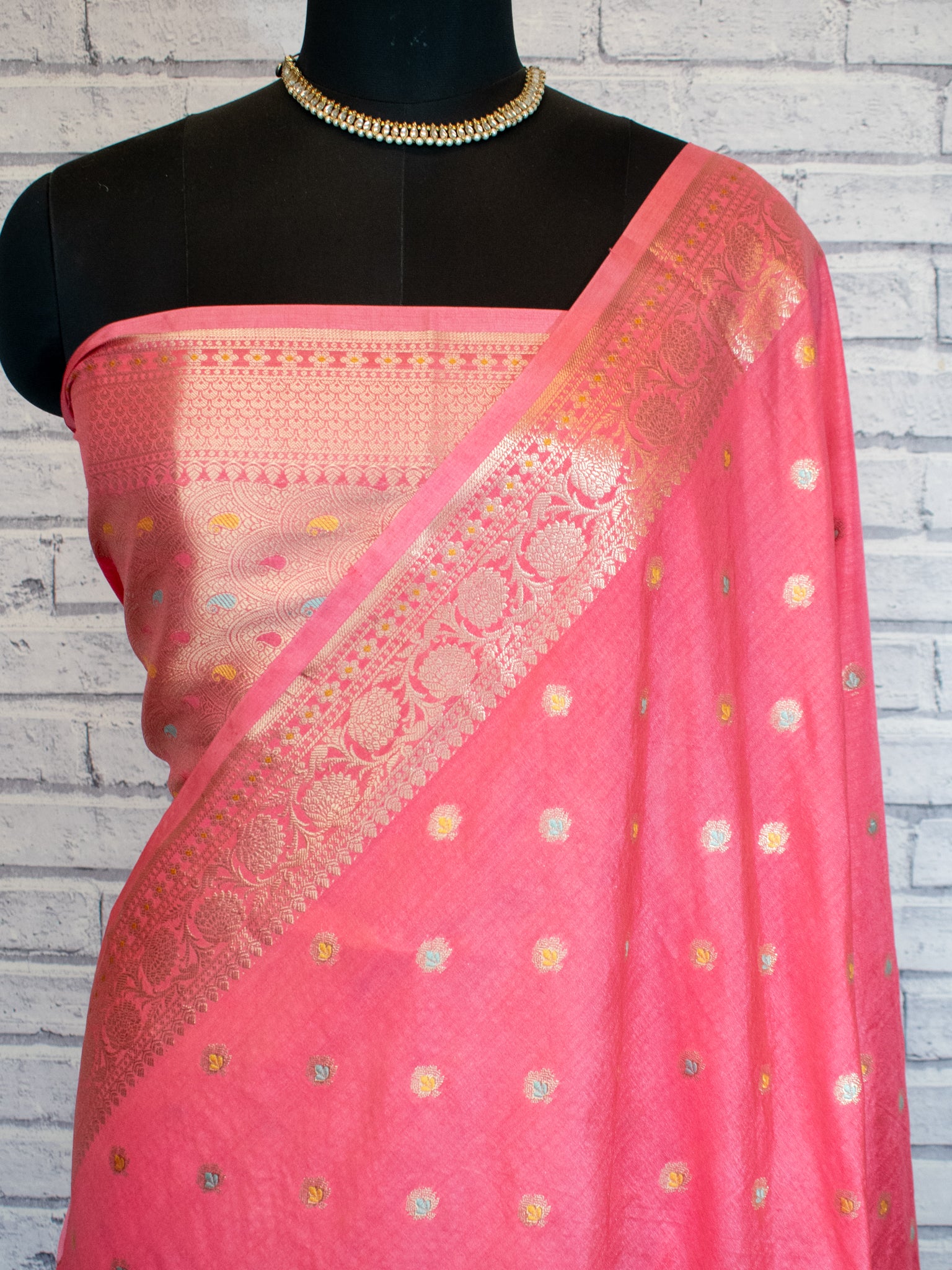 Banarasi Semi Silk Saree With Zari Weaving & Border-Pink