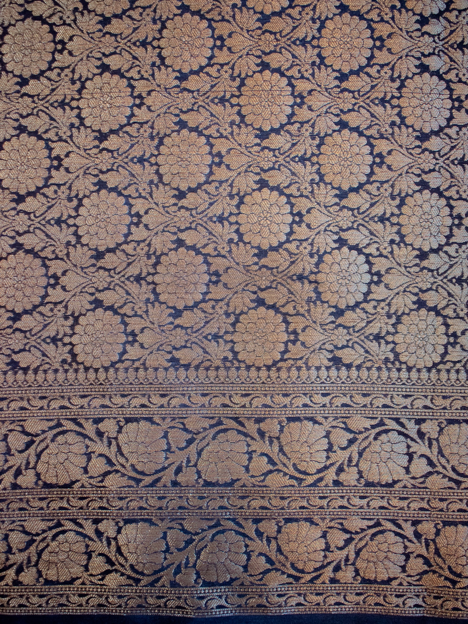 Banarasi Soft Cotton Saree With Antique Zari Weaving & Border- Black