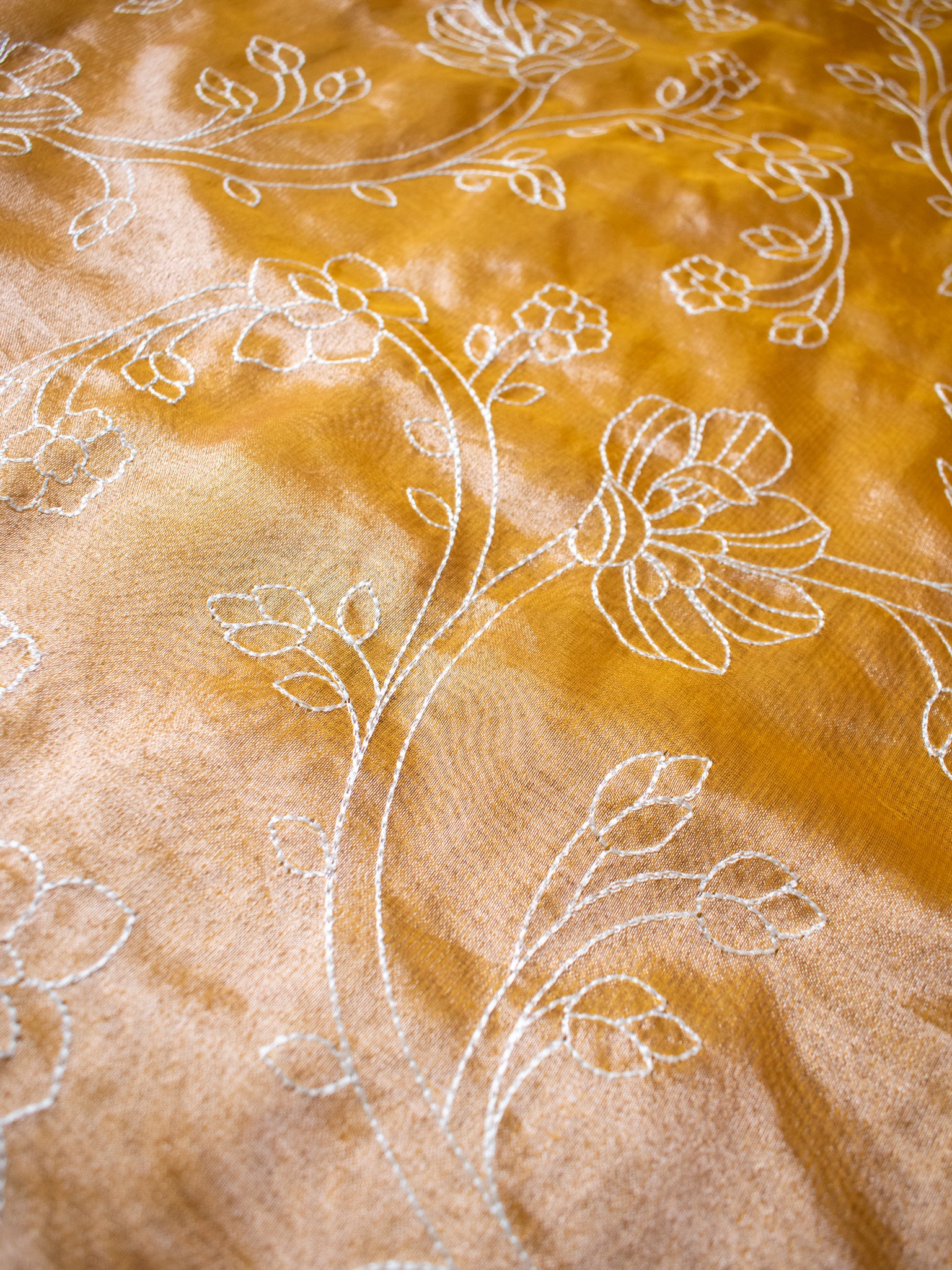 Yellow Embroidered Banarasi Tissue Saree with Weaving & Lace Border