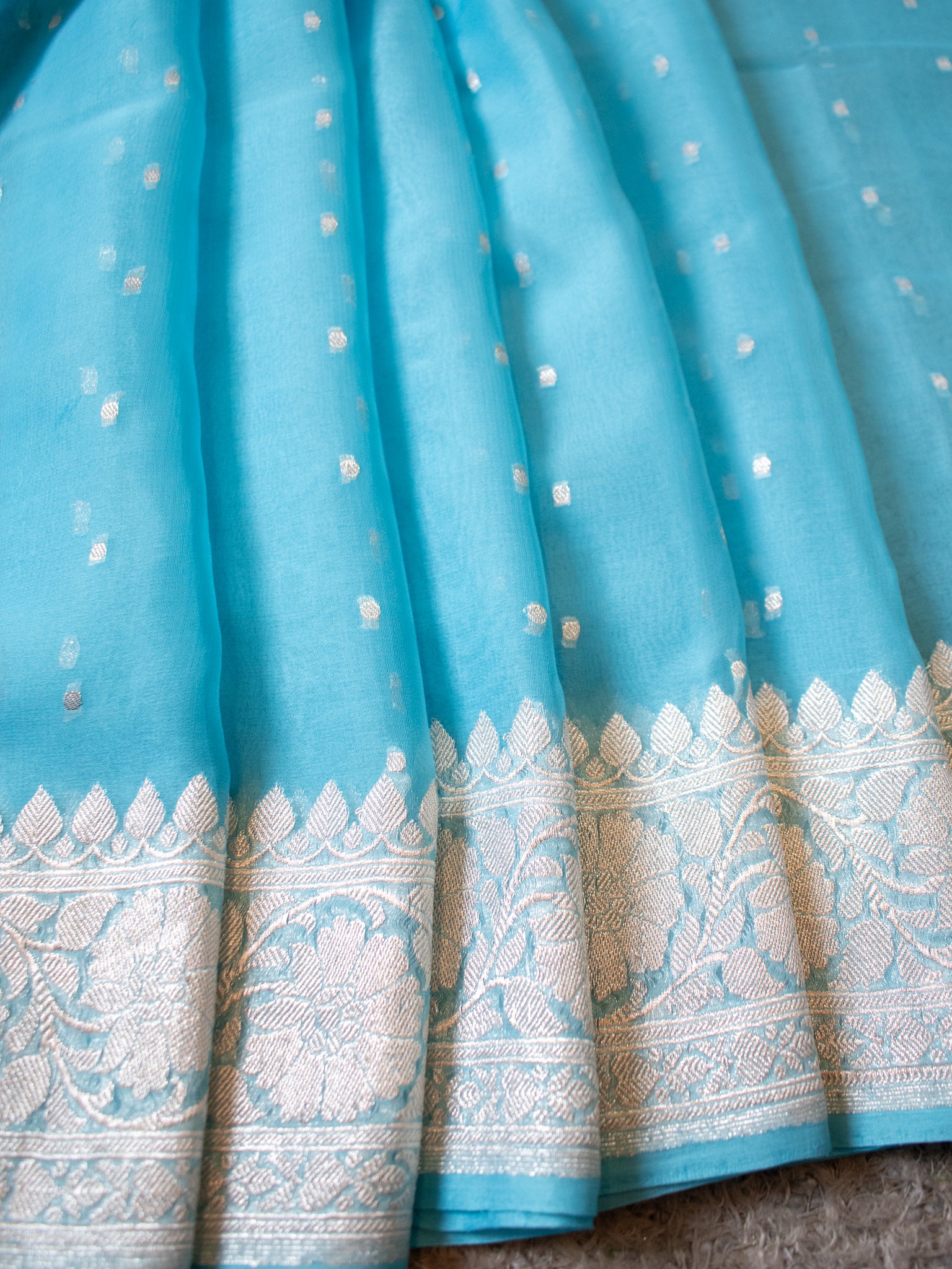 Banarasi Pure Khaddi Georgette Saree With Buti Weaving- Blue