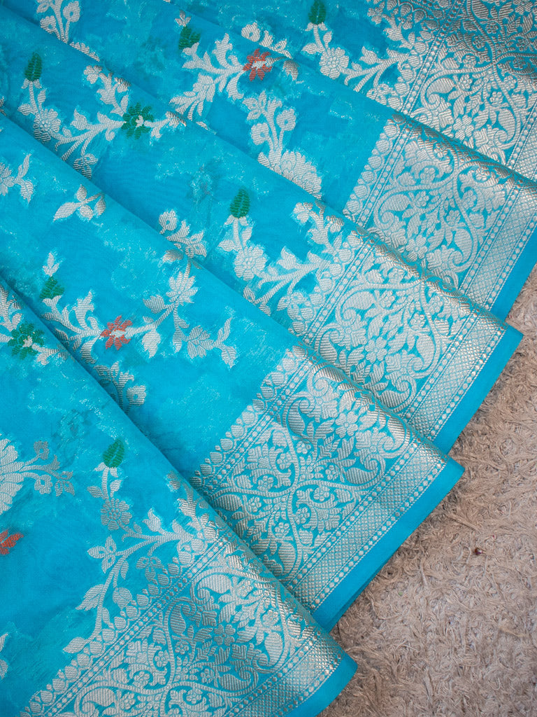 Banarasi Shaded Semi Silk Saree With Jaal Zari & Meena Weaving-Blue