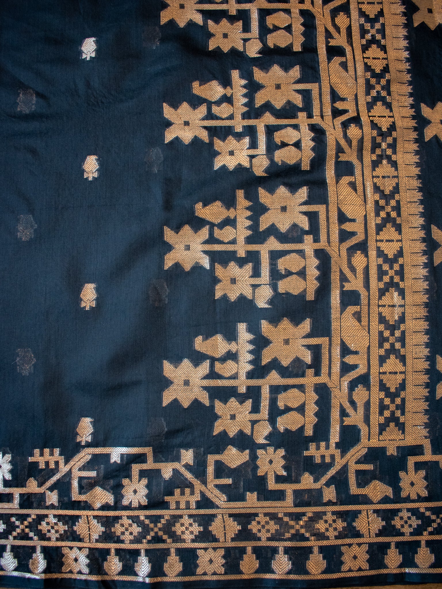 Banarasi Cotton Mix Saree with Zari Weaving & Border- Black
