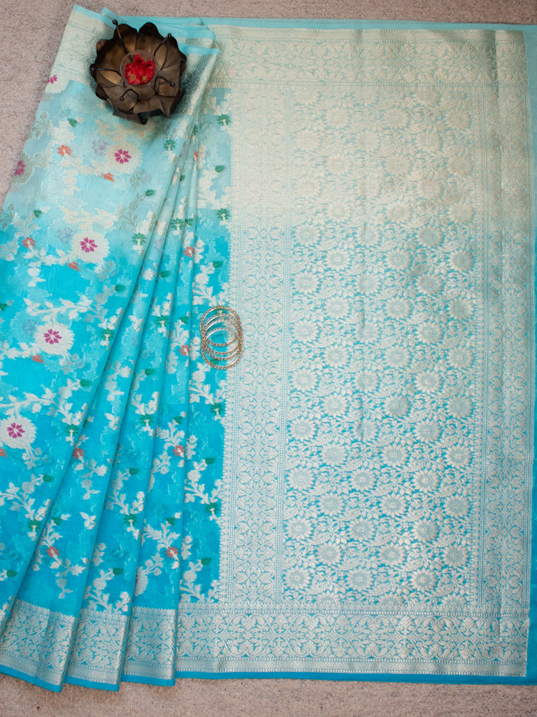 Banarasi Shaded Semi Silk Saree With Jaal Zari & Meena Weaving-Blue