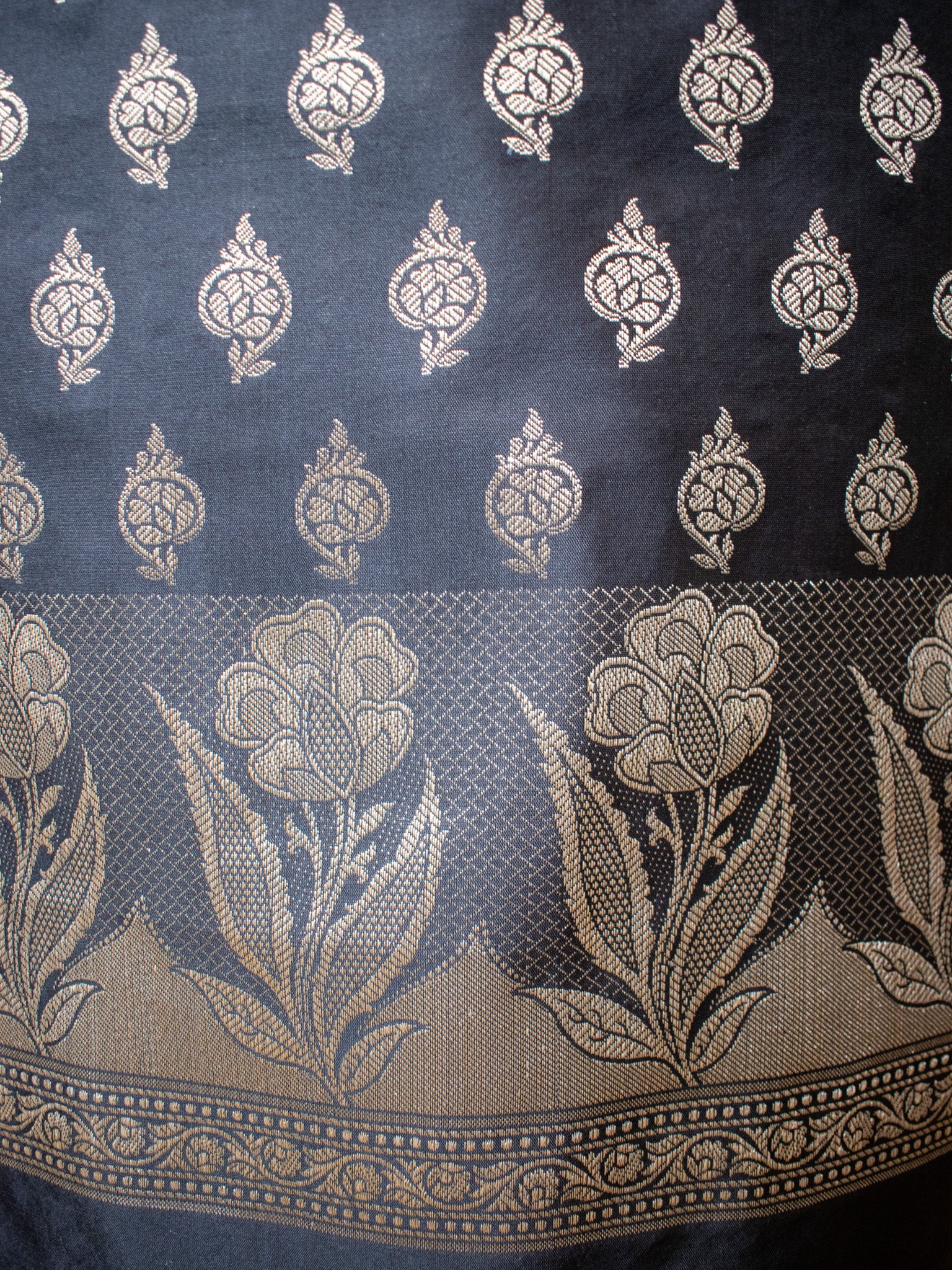 Banarasi Cotton Silk Salwar Kameez With Jaal Dupatta-Black