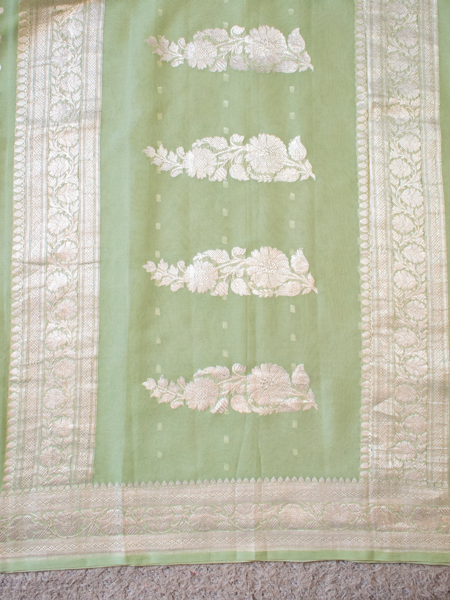 Banarasi Pure Khaddi Georgette Saree With Buti Weaving-Pastel Green