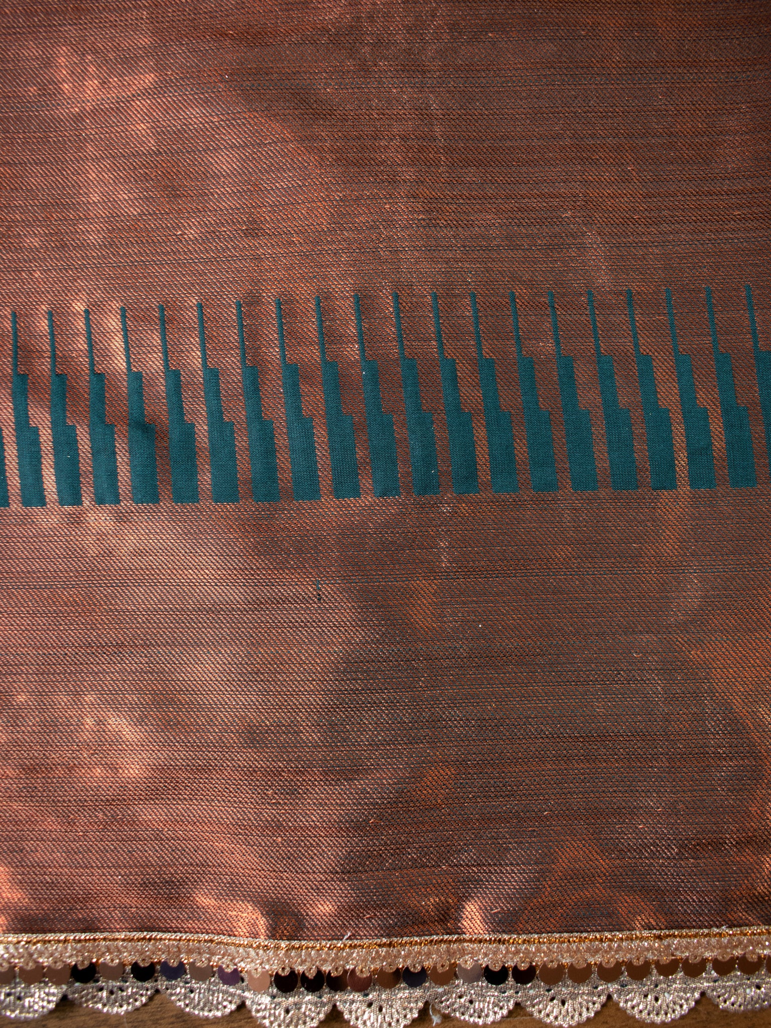 Bronze Zari Tanchoi Banarasi Semi Silk Saree with Lace Border