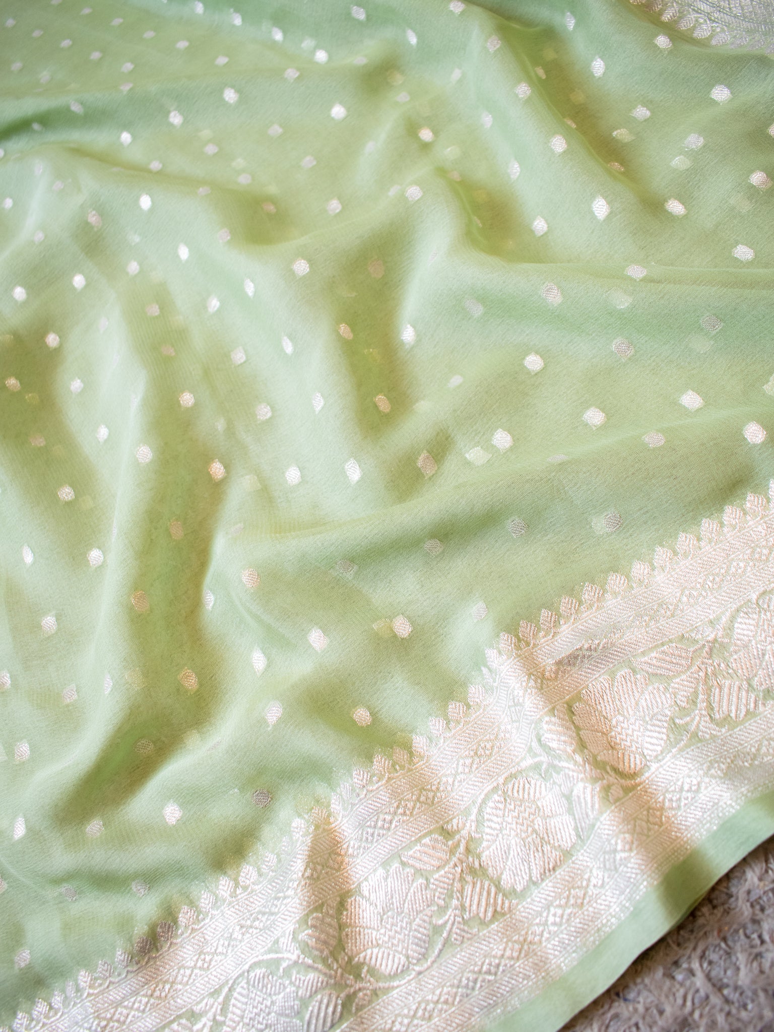 Banarasi Pure Khaddi Georgette Saree With Buti Weaving-Pastel Green