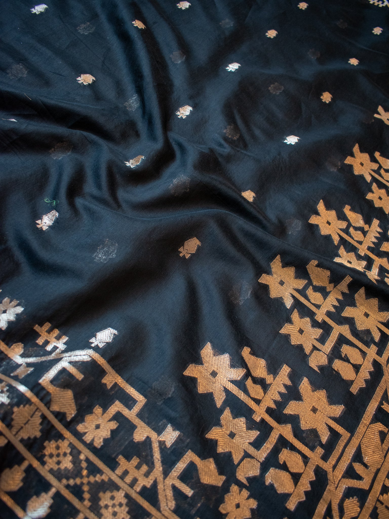 Banarasi Cotton Mix Saree with Zari Weaving & Border- Black