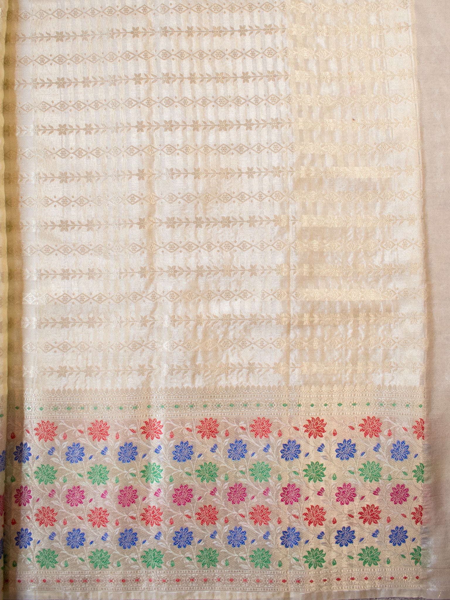 Banarasi Kora Saree With Zari Weaving & Meena Border-Off White