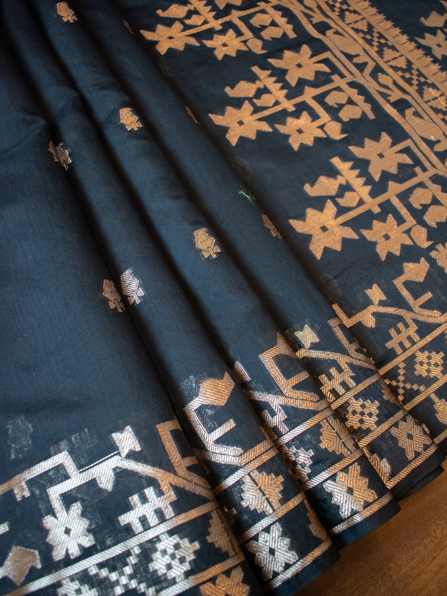 Banarasi Cotton Mix Saree with Zari Weaving & Border- Black