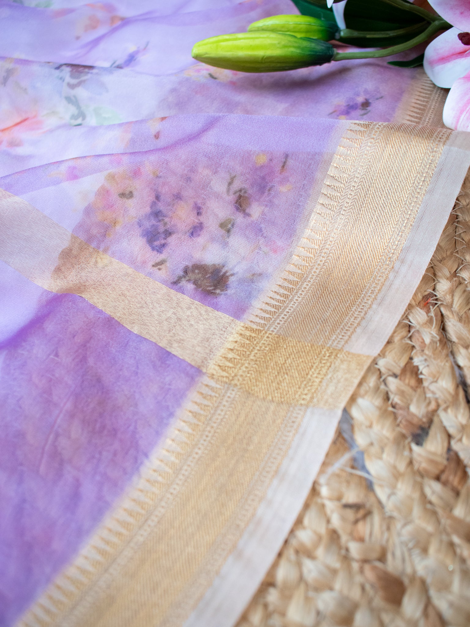 Banarasi Printed Organza Dupatta- Lavender