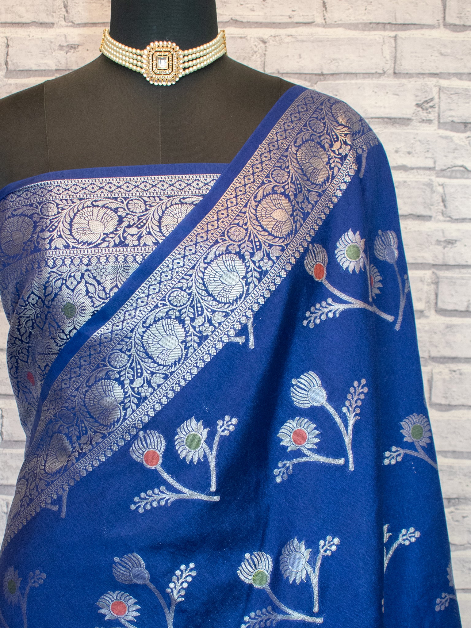 Banarasi Cotton Silk Saree With Zari Weaving & Border- Blue