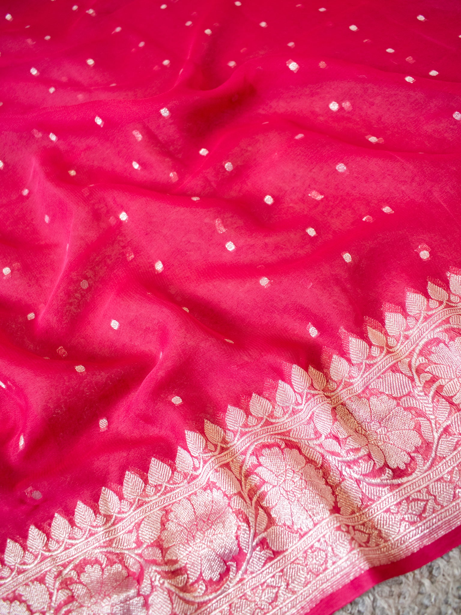 Banarasi Pure Khaddi Georgette Saree With Buti Weaving- Pink