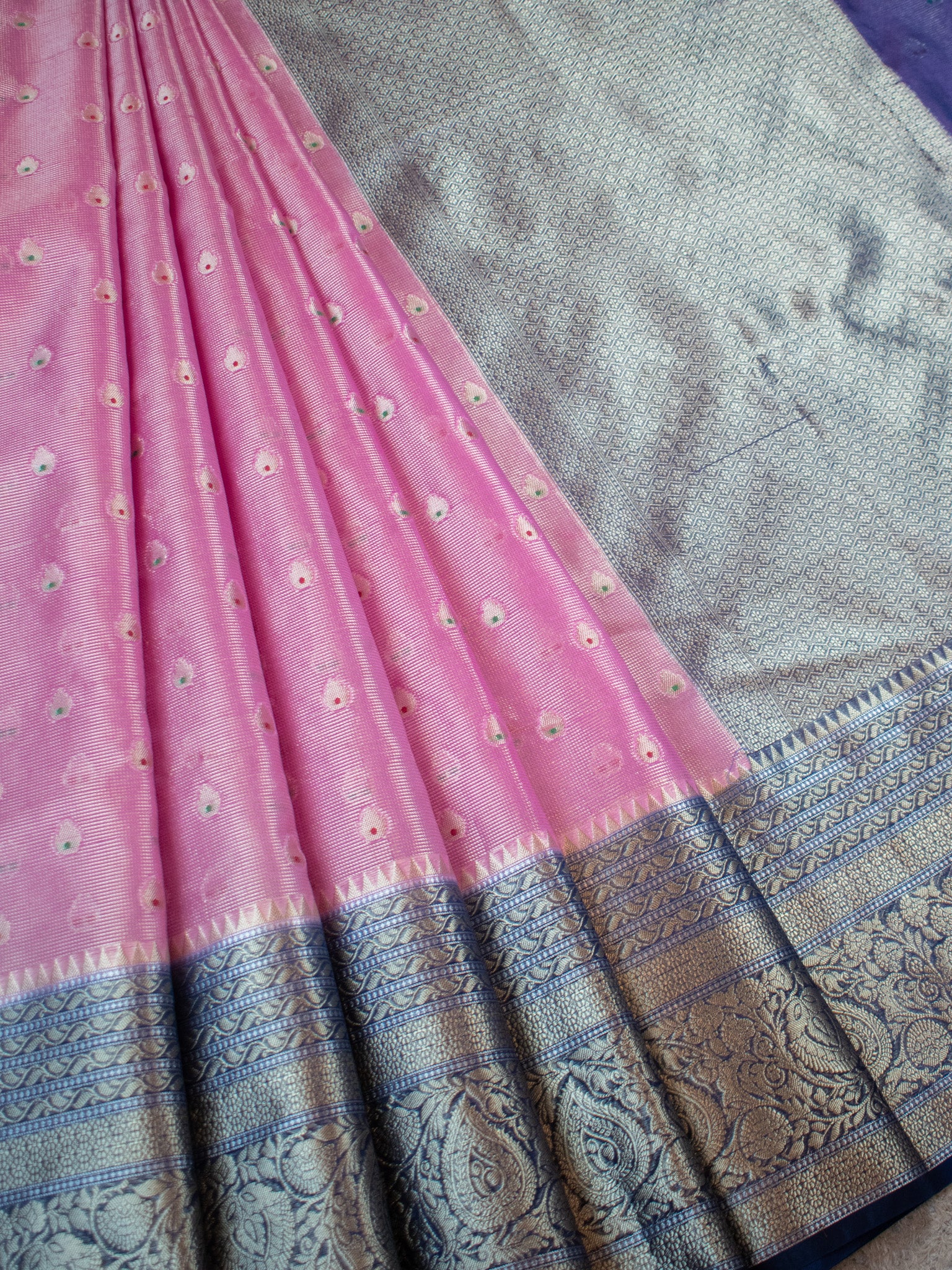Banarasi Organza Mix Saree With Zari Weaving & Border-Lavender