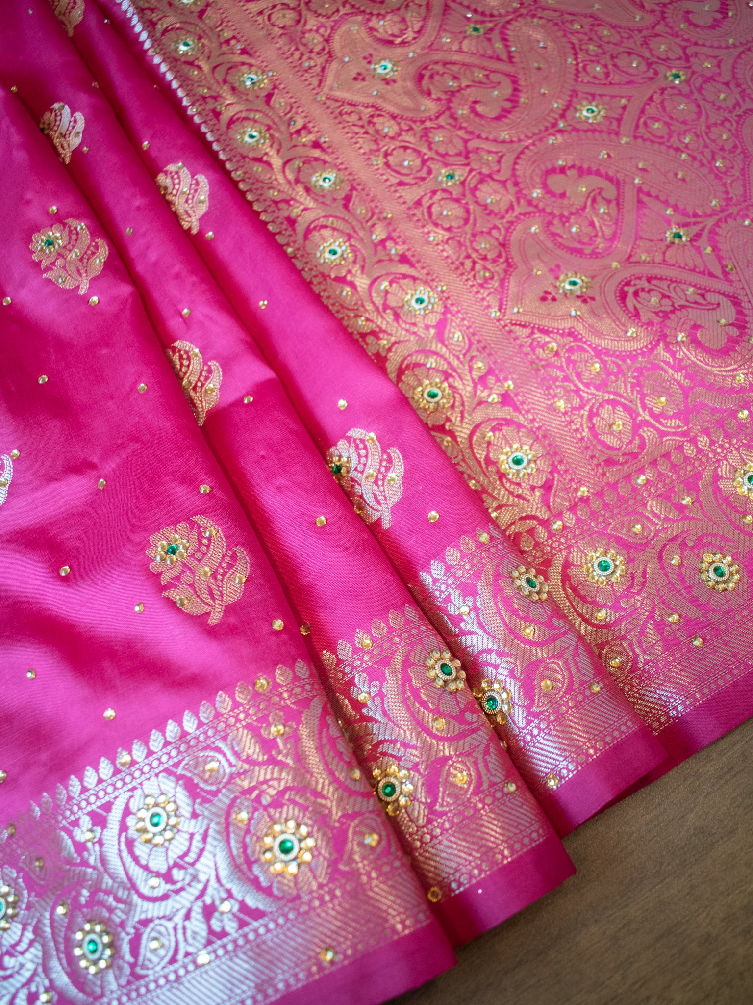 Banarasi Semi Silk Saree With Zari Border - Magenta