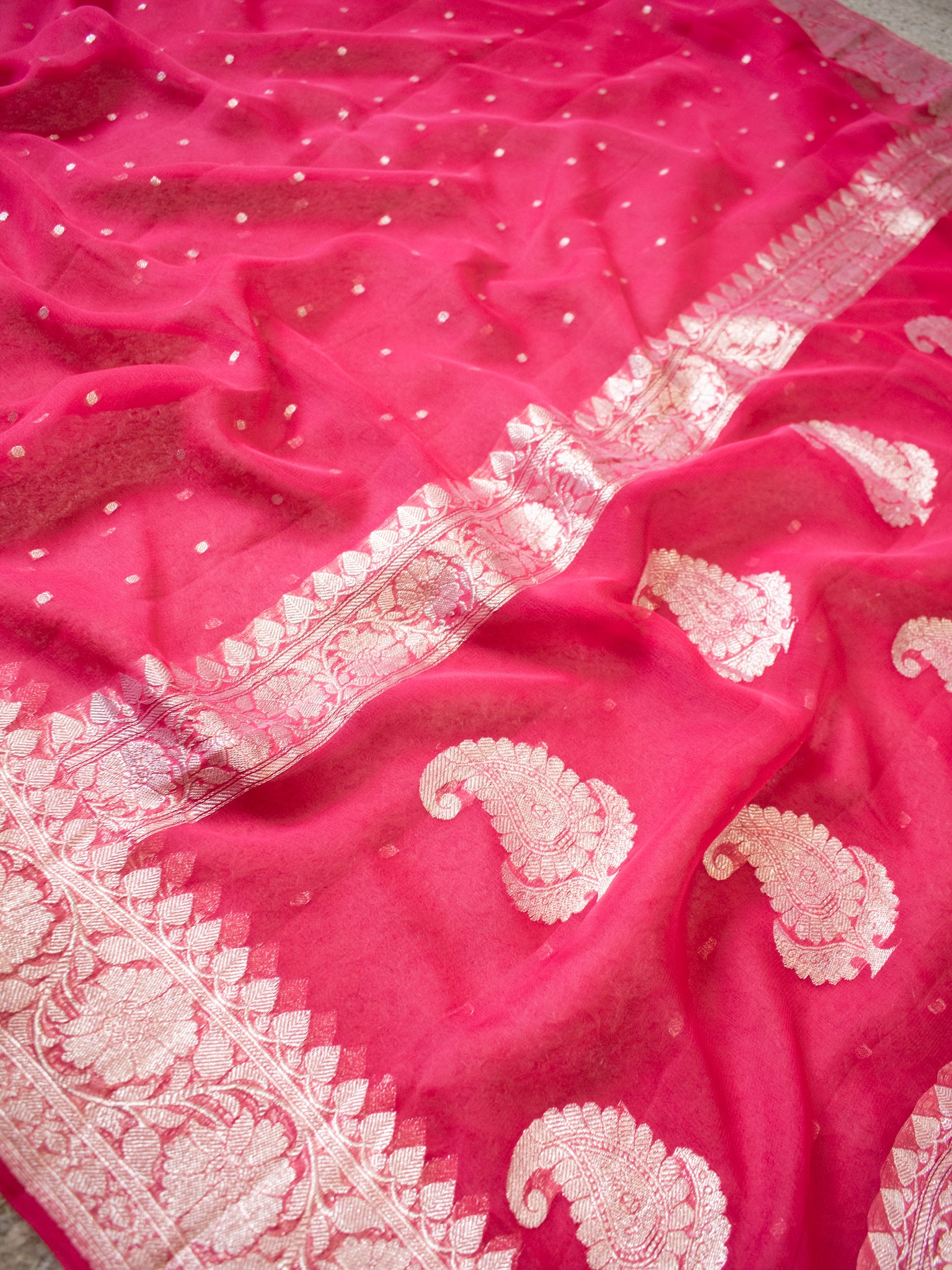 Banarasi Pure Khaddi Georgette Saree With Buti Weaving- Pink