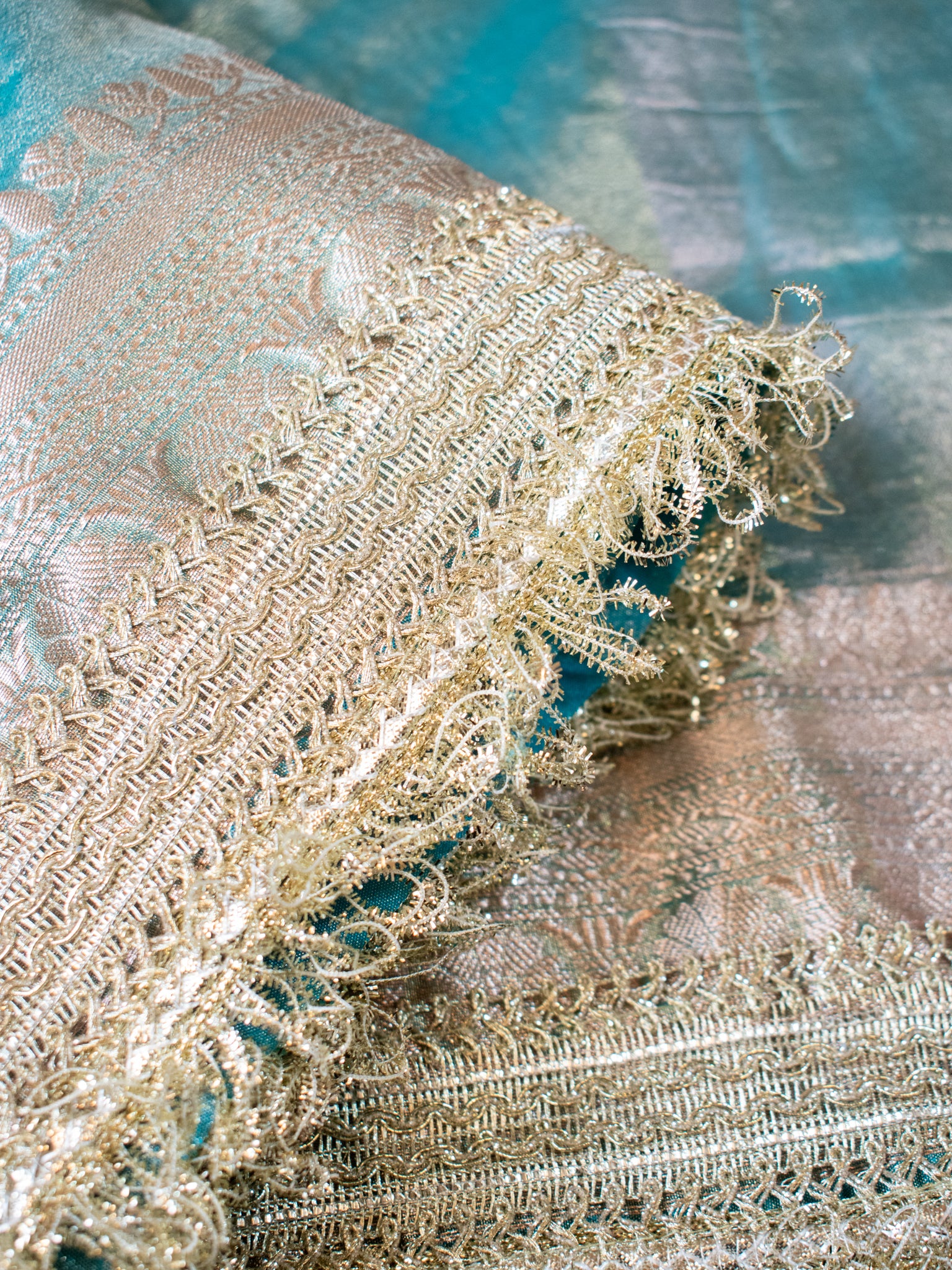 Banarasi Tissue Saree With Silver Zari Border & Lace-Pastel Blue